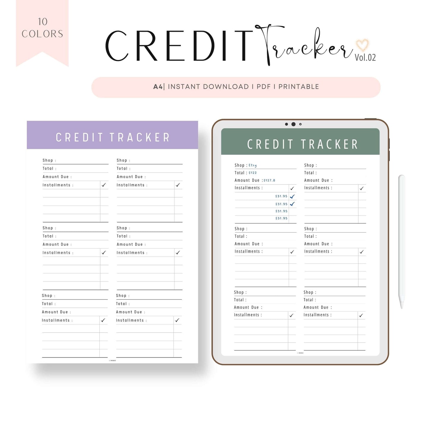Credit Card Payment Tracker Template Printable Vol 02 mrsneat