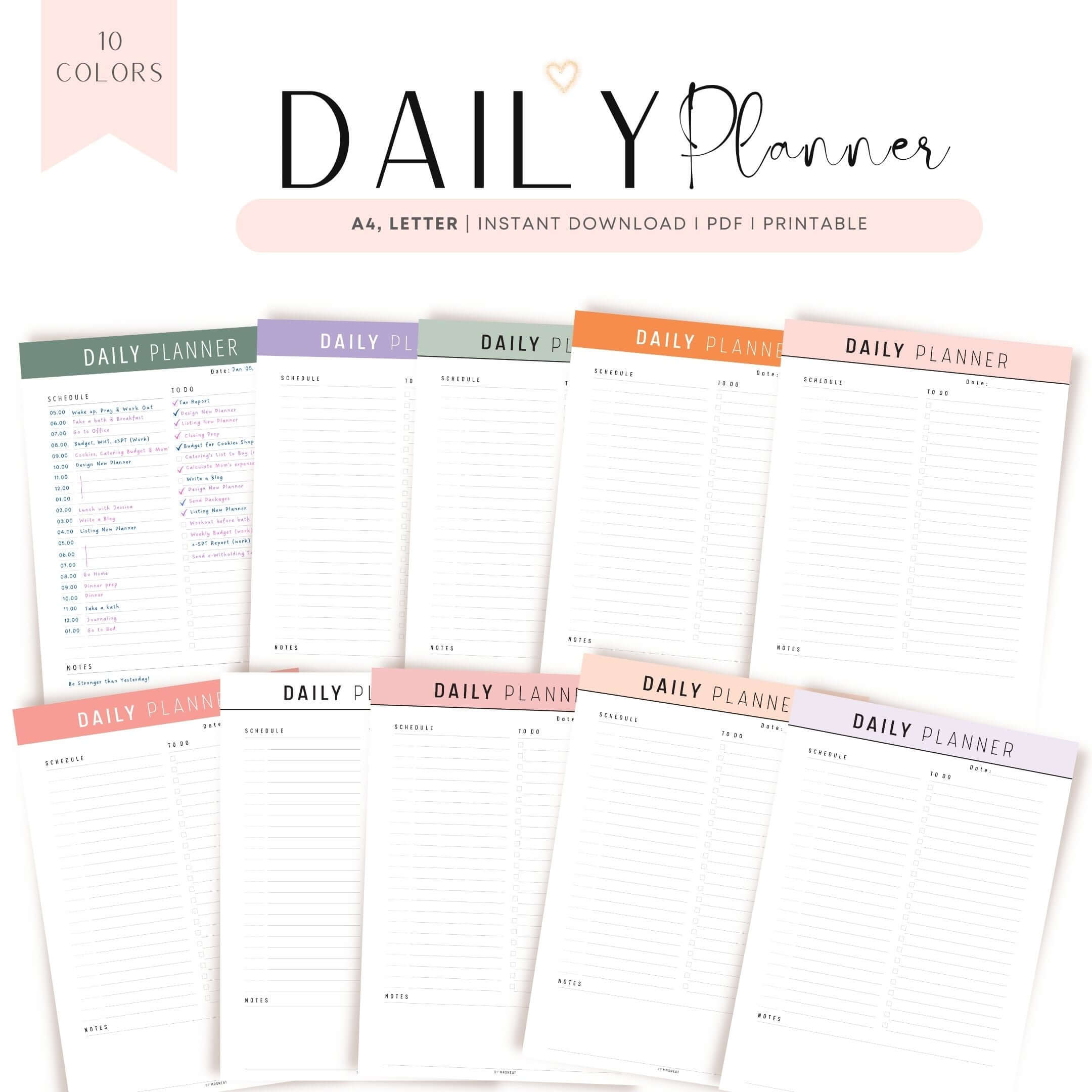 Daily Routine Planner Colorful Colorful Minimalist Daily Planner Printable - M247 – mrsneat