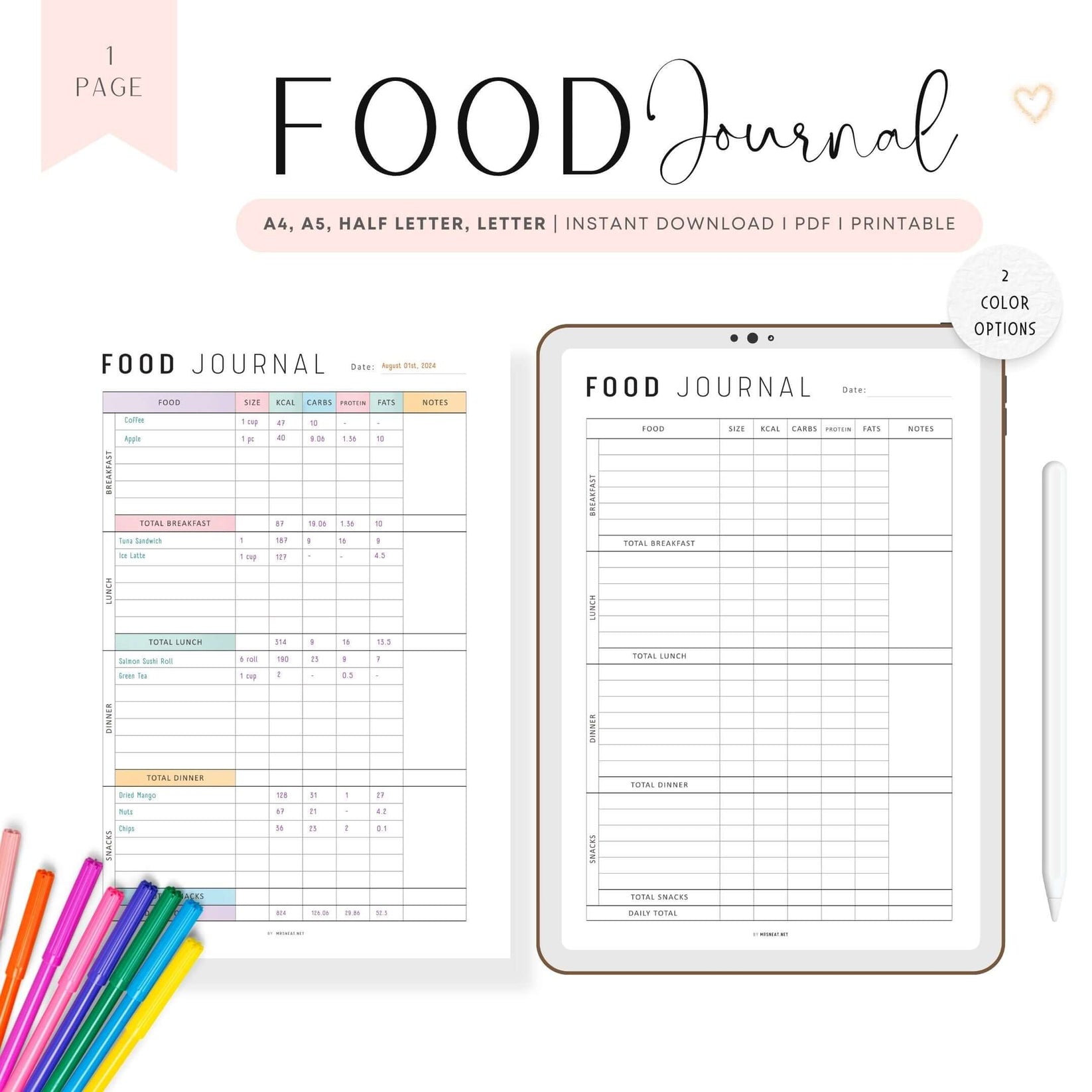 Daily Calorie Tracker Template Printable – mrsneat