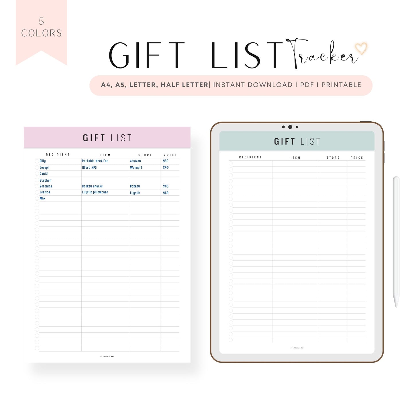 Gift List Template Printable
