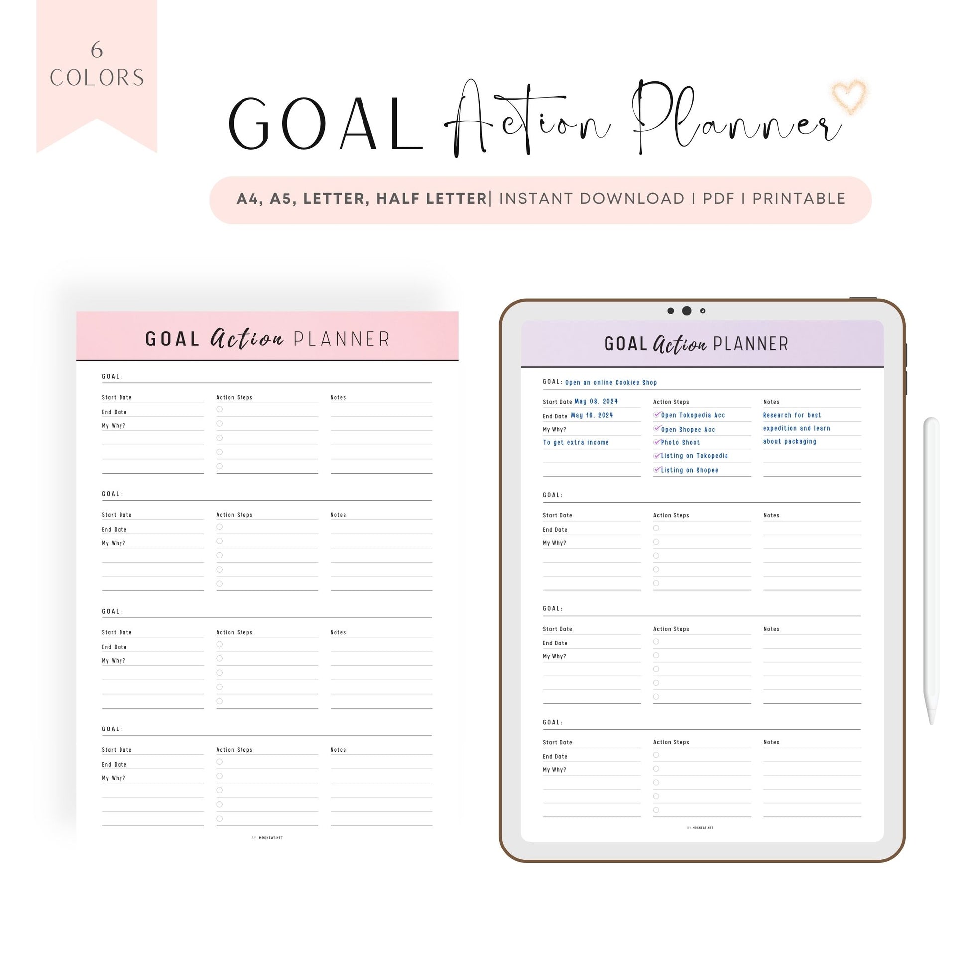 Goal Action Planner Template Printable