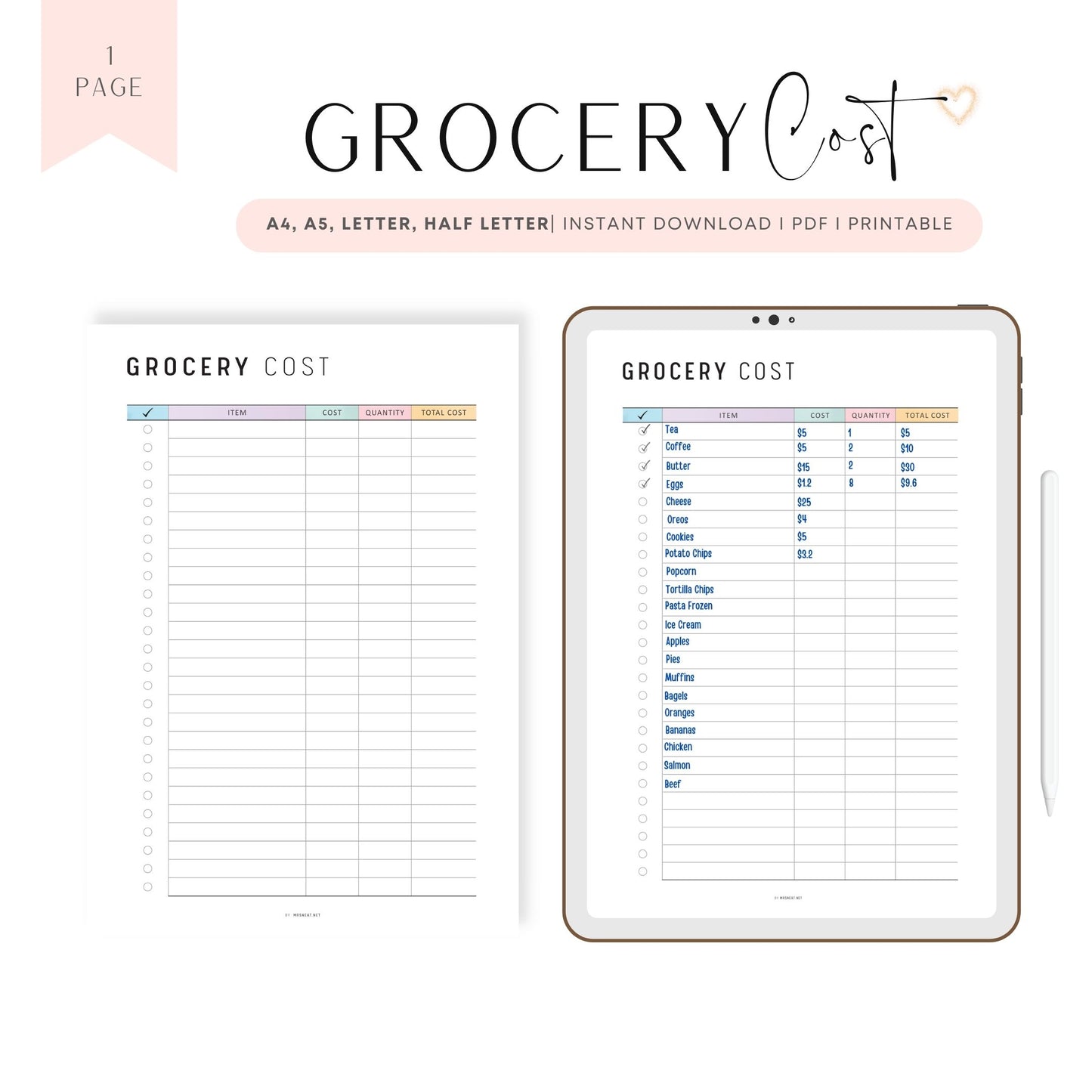 Grocery Budget Planner Printable
