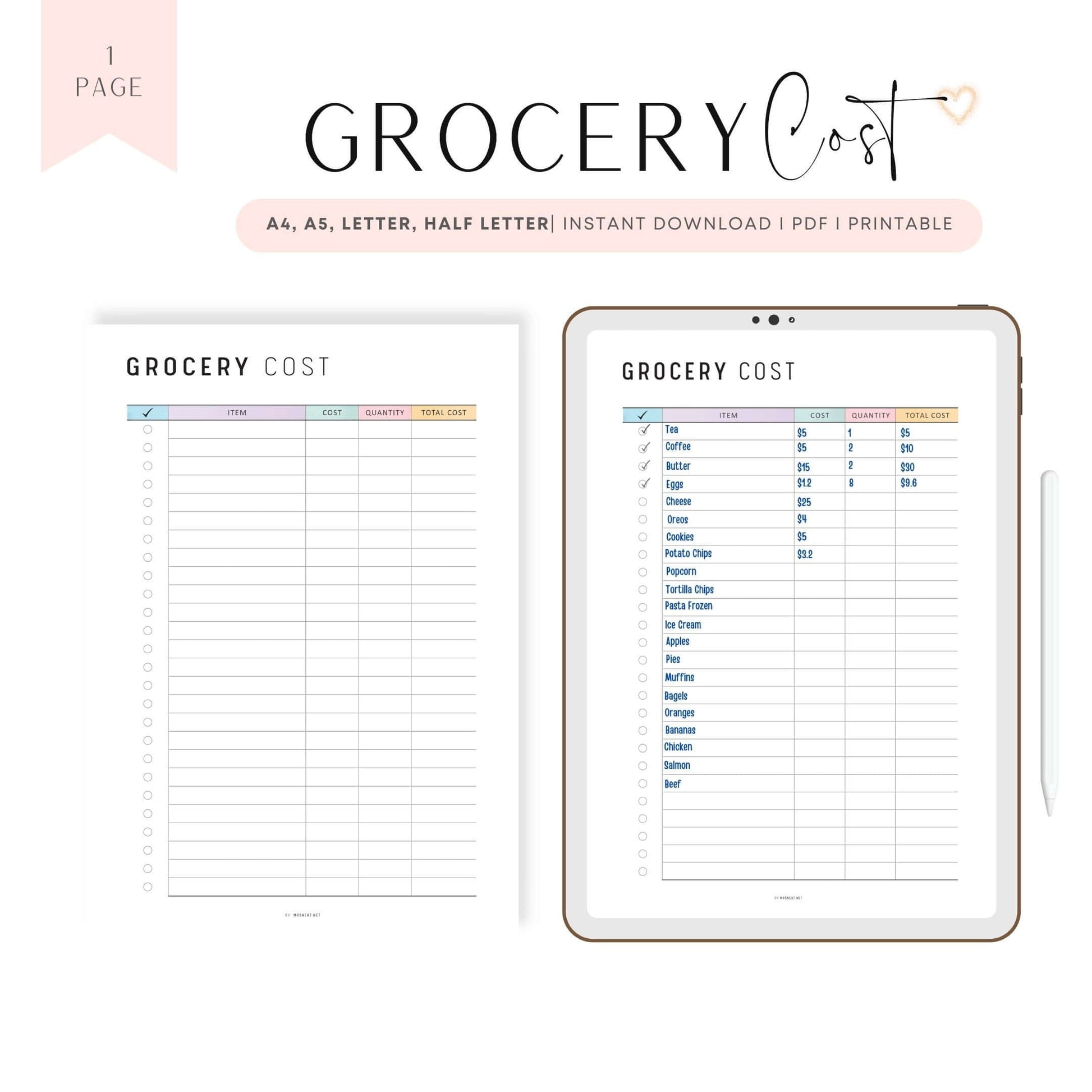 Grocery Budget Planner Printable