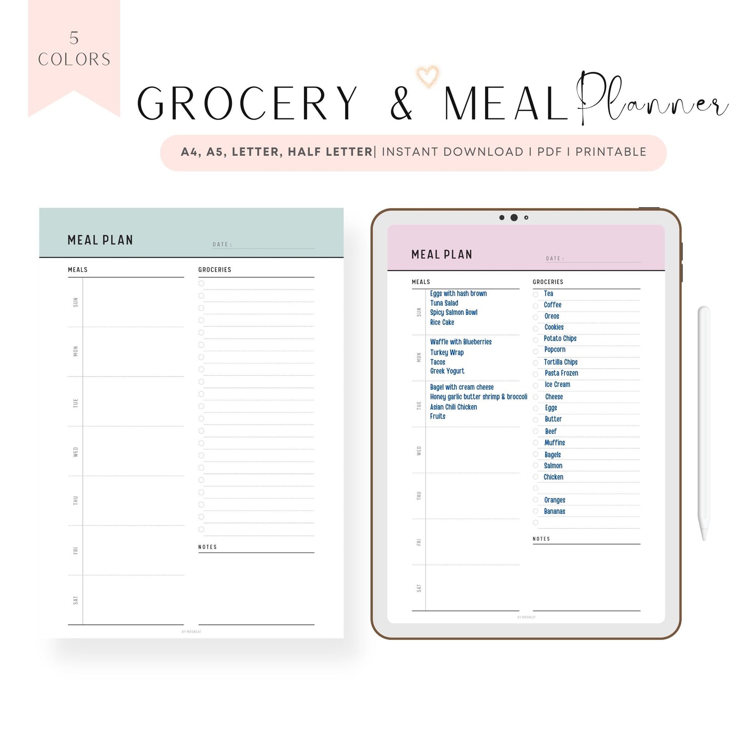Weekly Meal Plan with Grocery List Template