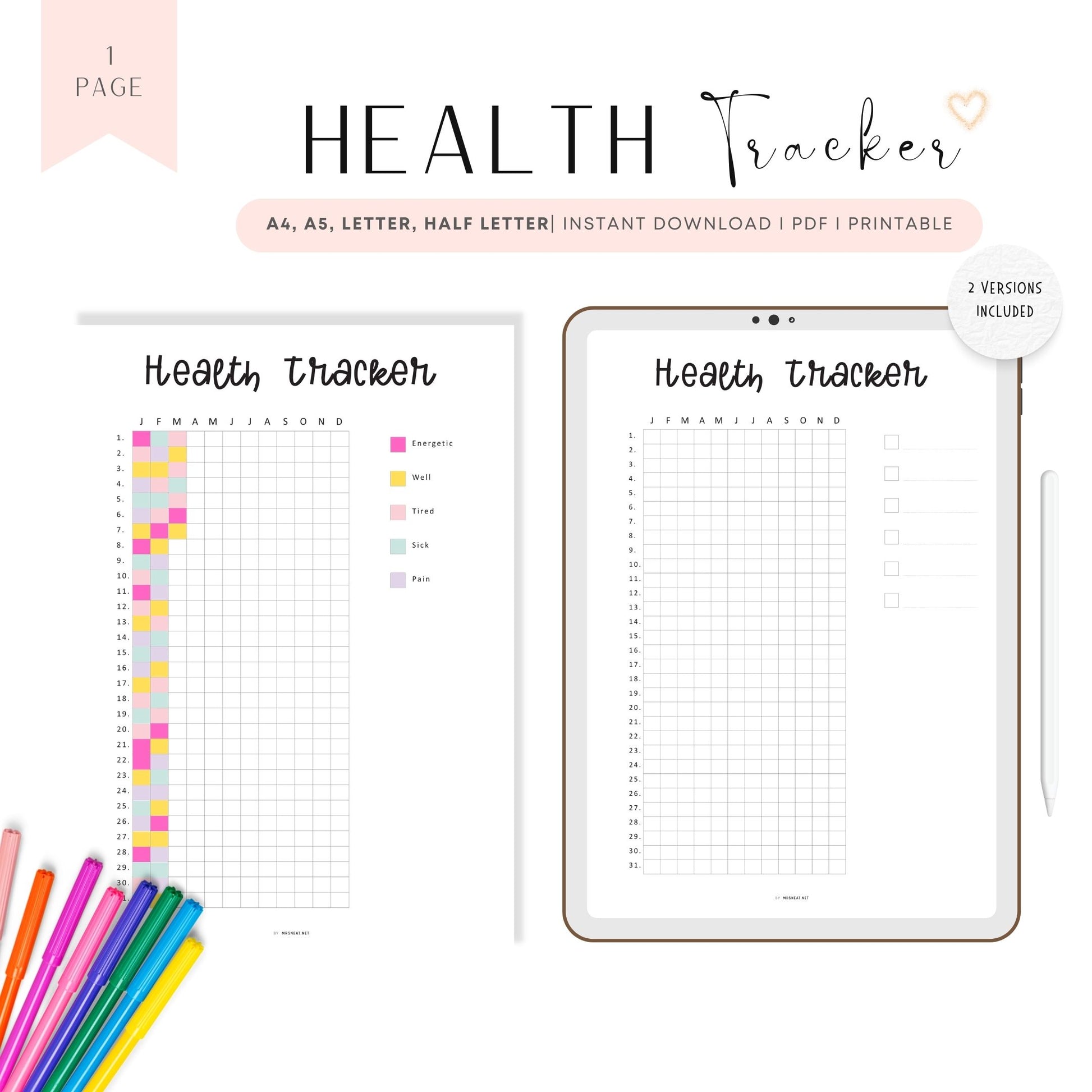 One Year Health Tracker Printable