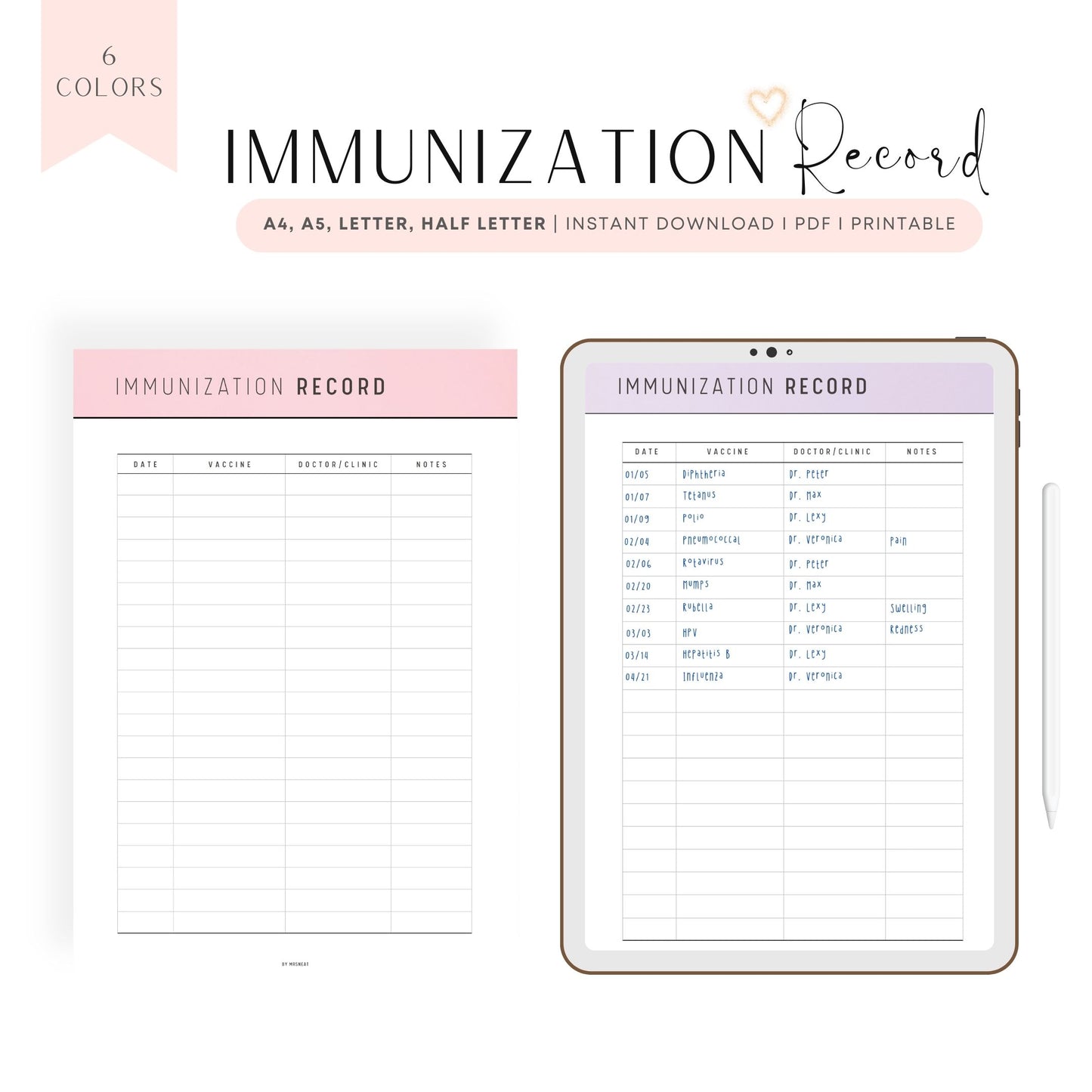 Printable Immunization Record