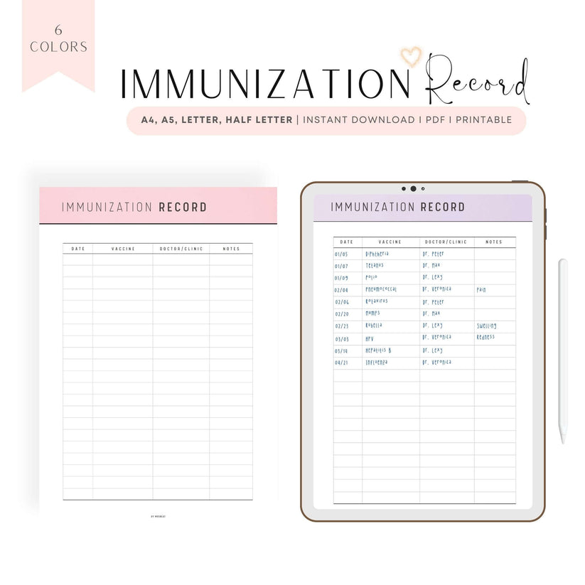 Immunization Tracker PRINTABLE Immunization Record - M303 – mrsneat