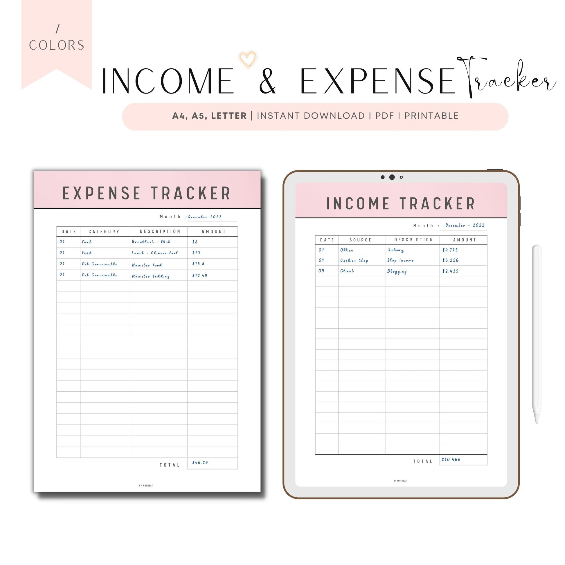 Income and Expense Tracker Template Printable