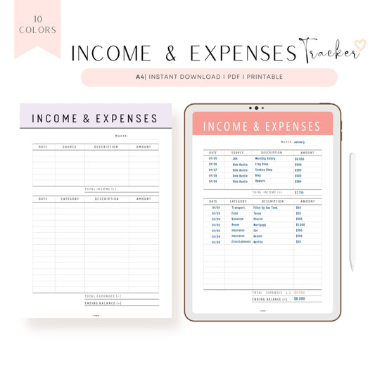 Income and Expenses Tracker Template Printable