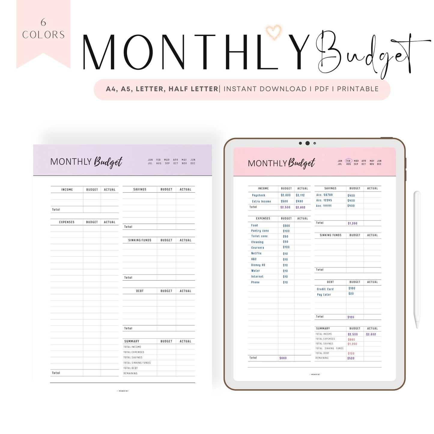 Printable Monthly Budget Tracker Template