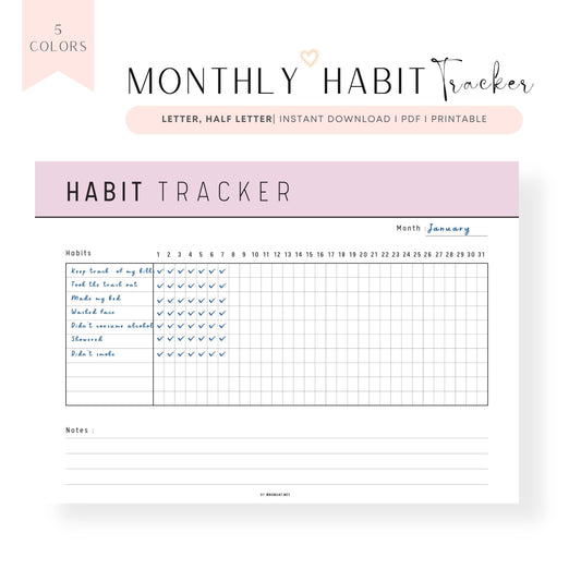 Monthly Habit Tracker Template Printable