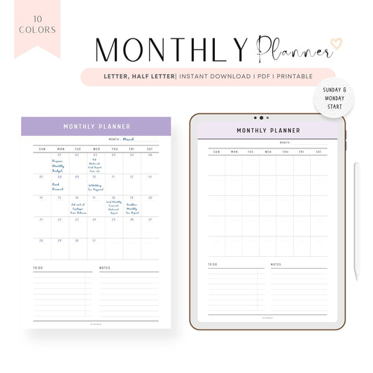 Colorful Monthly Planner Printable