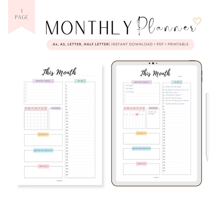 Printable Monthly Planner Template PDF – mrsneat