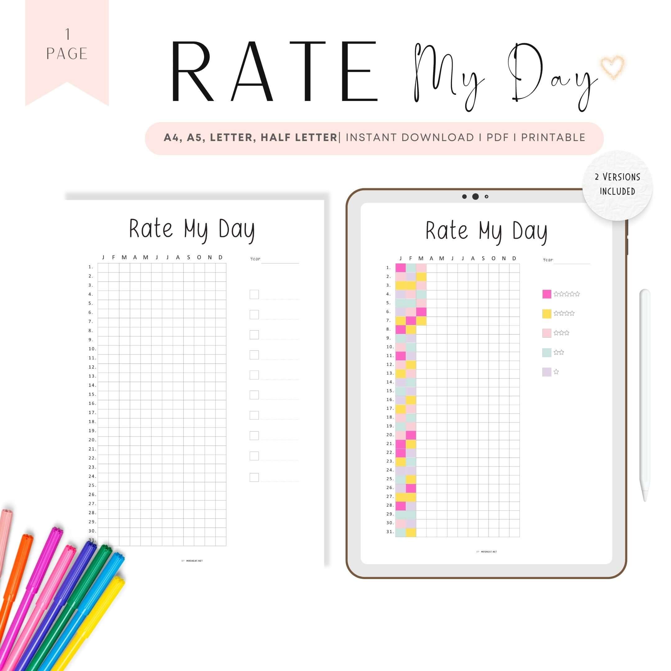 Rate My Day Tracker Printable - M346 β mrsneat