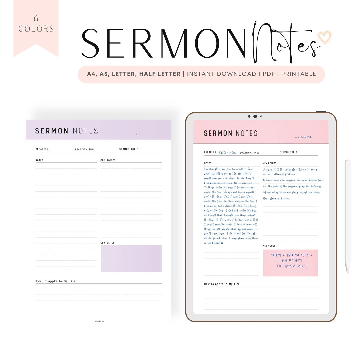 Printable Sermon Notes Journal Template