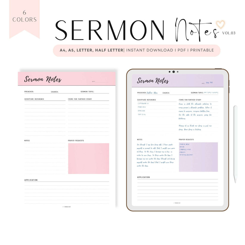Sermon Notes Setup Printable Sermon Notes PDF - M329 – mrsneat