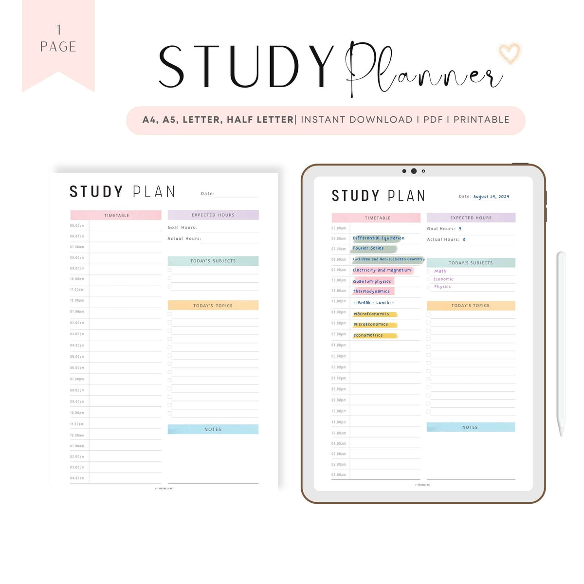 Study Planner Template PDF - M323 – mrsneat