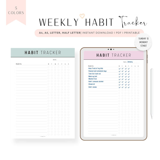 Weekly Habit Tracker Template Printable
