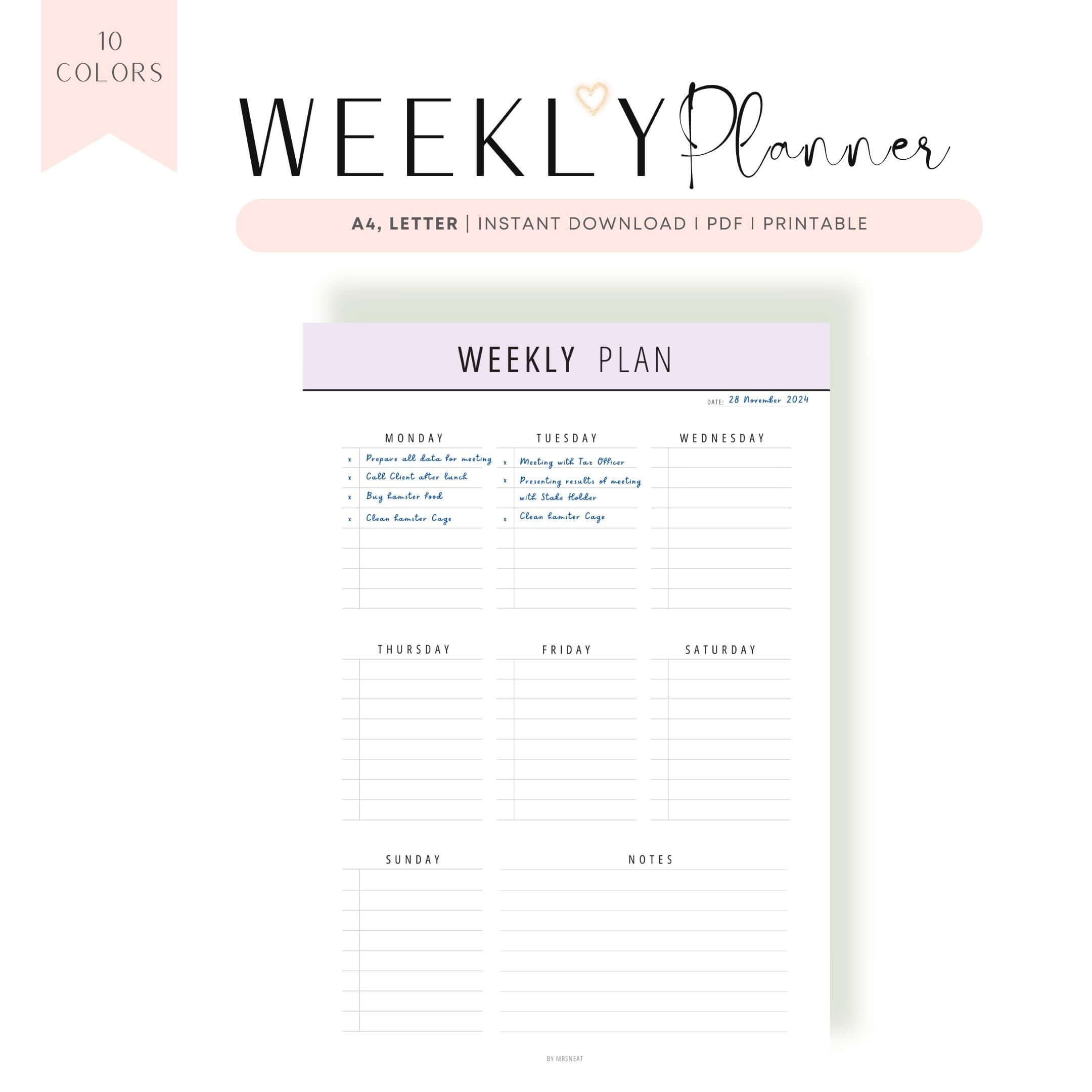 Printable Weekly Planner Template – mrsneat