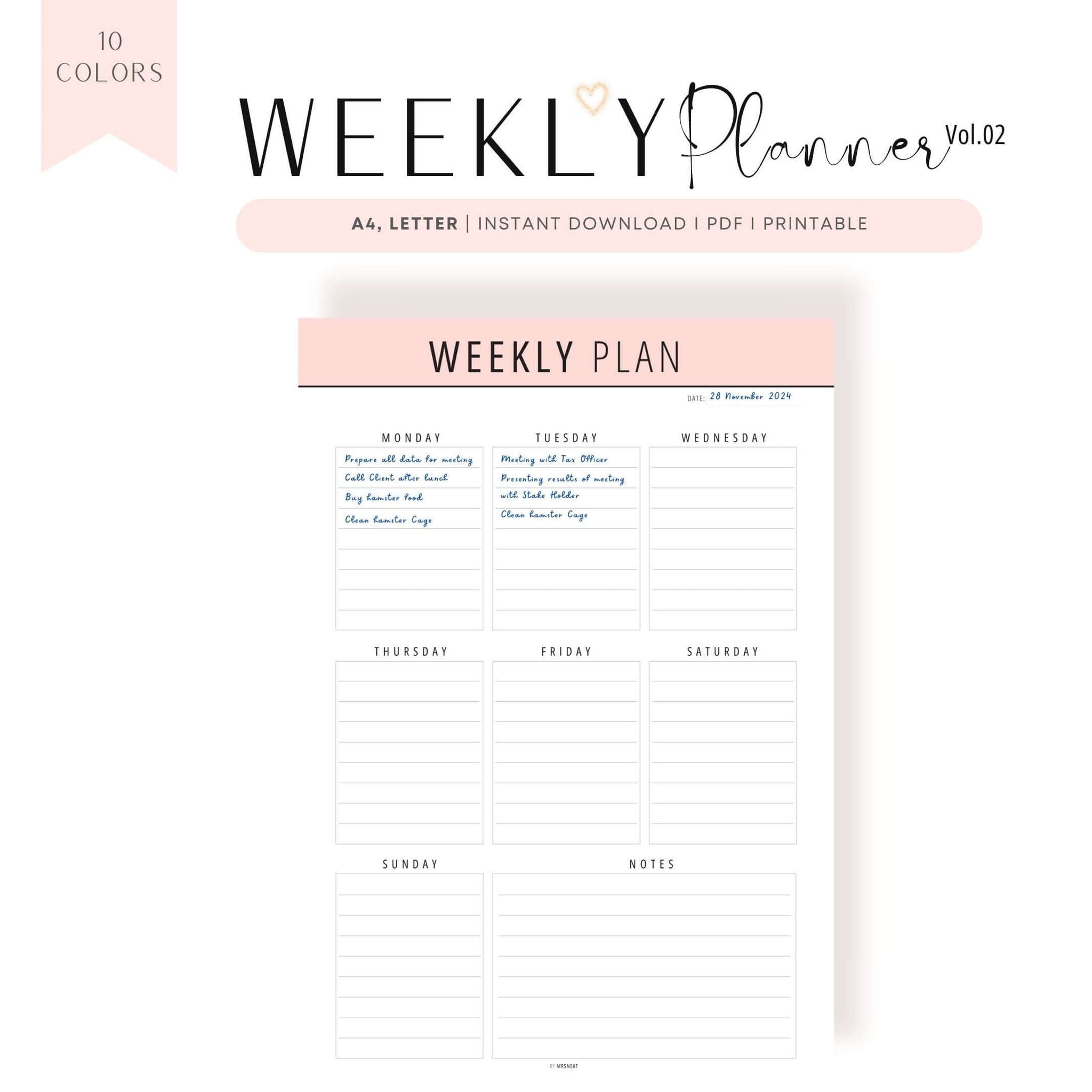 Weekly Planner Template Printable Pdf Mrsneat