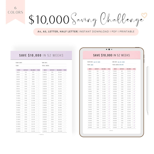 $10,000 Saving Challenge in 52 Weeks