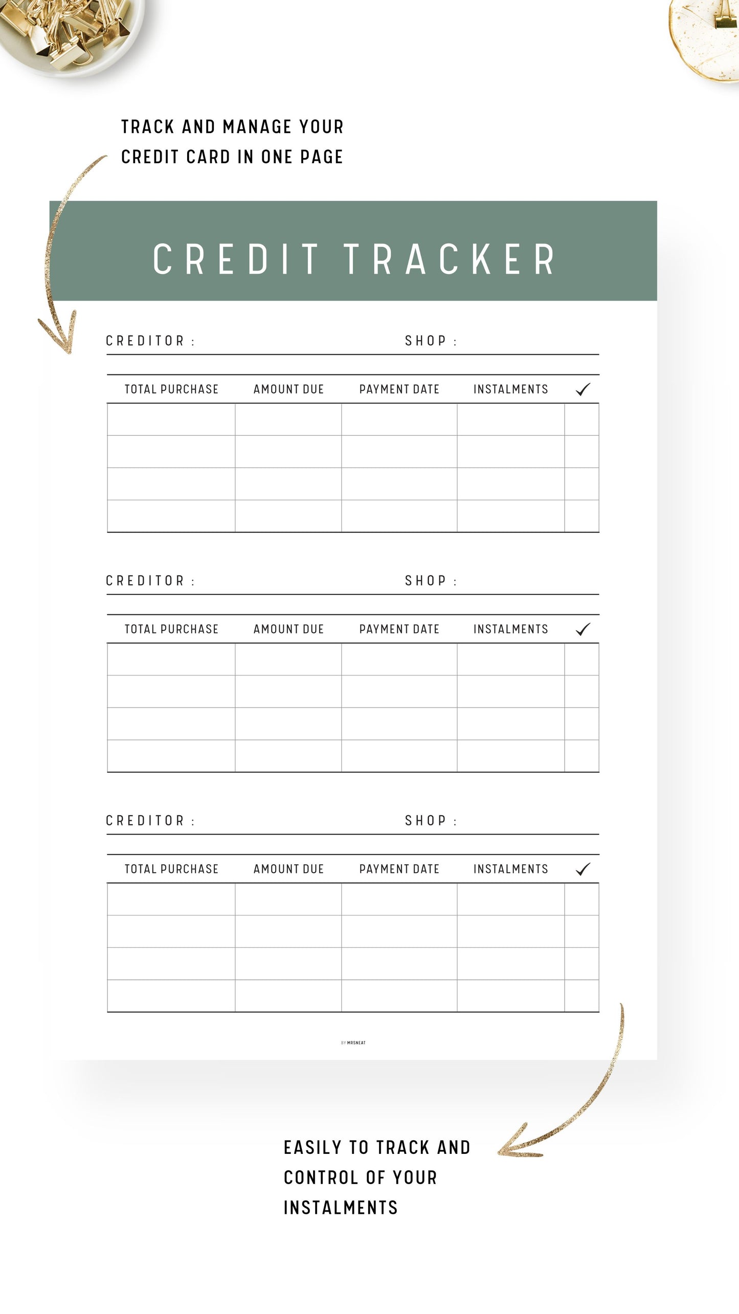 Sprout Credit Card Tracker Template Printable