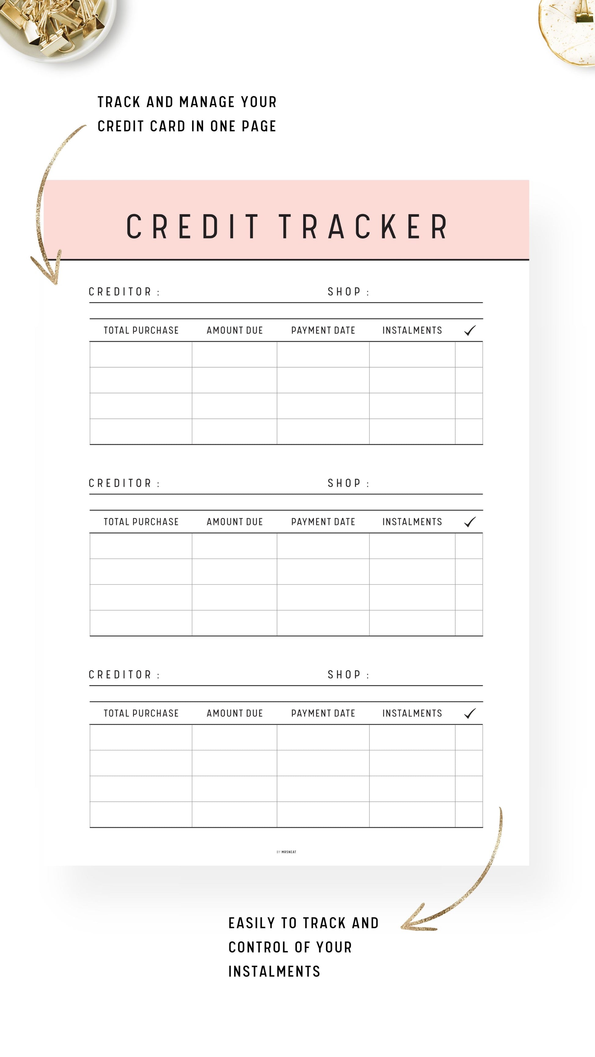 Sequin Credit Card Tracker Template Printable