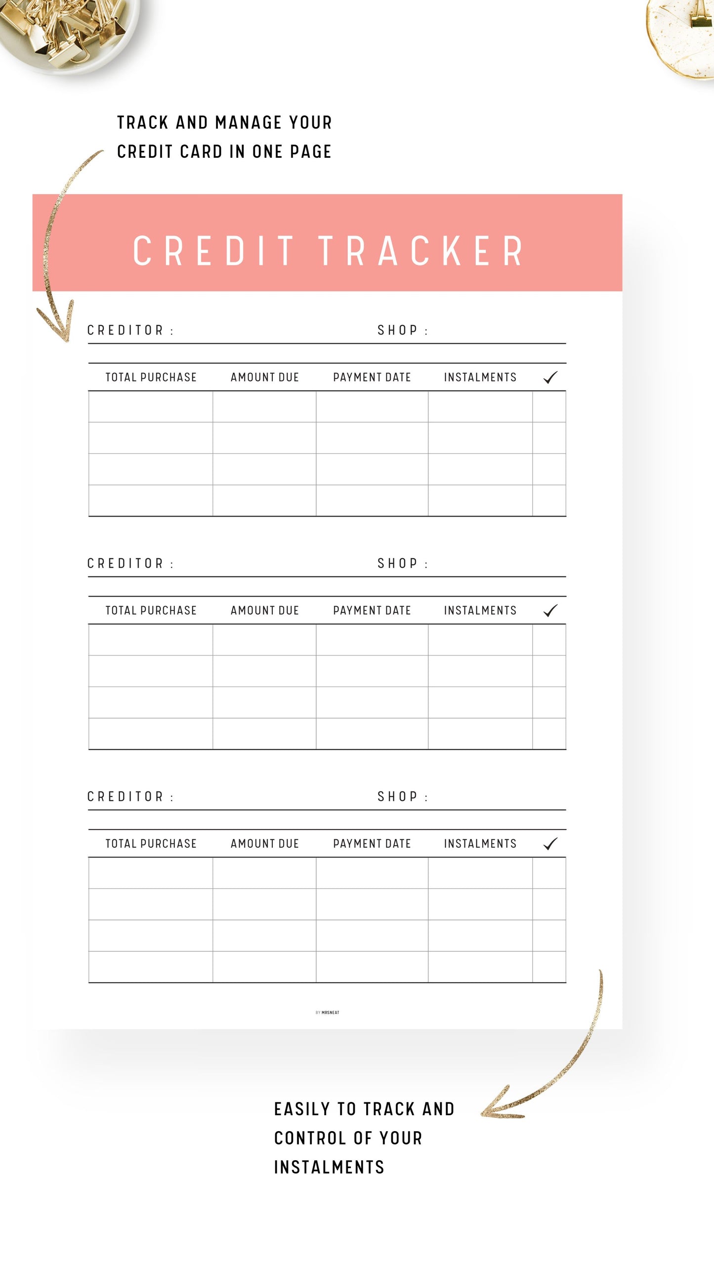 Rosy Cheeks Credit Card Tracker Template Printable