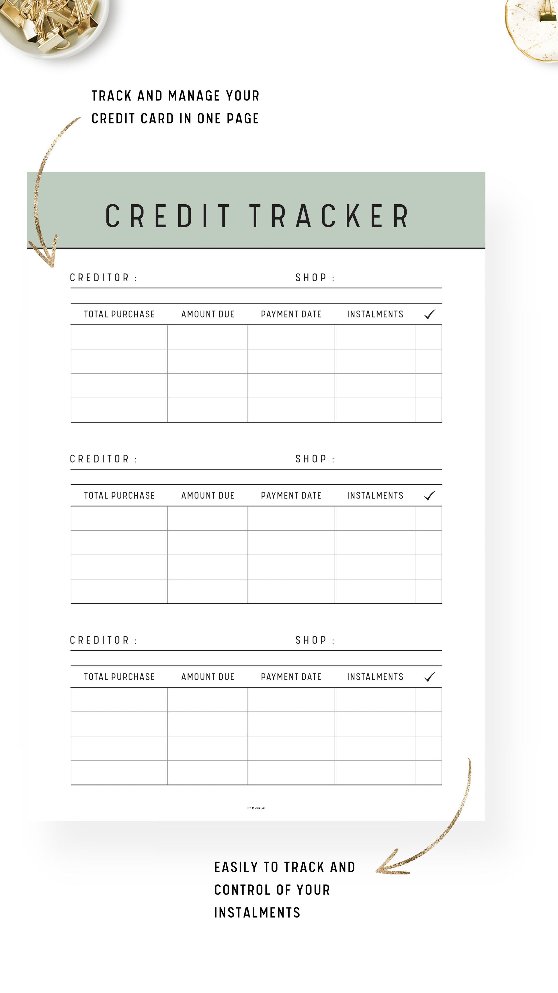 Tea Green Credit Card Tracker Template Printable