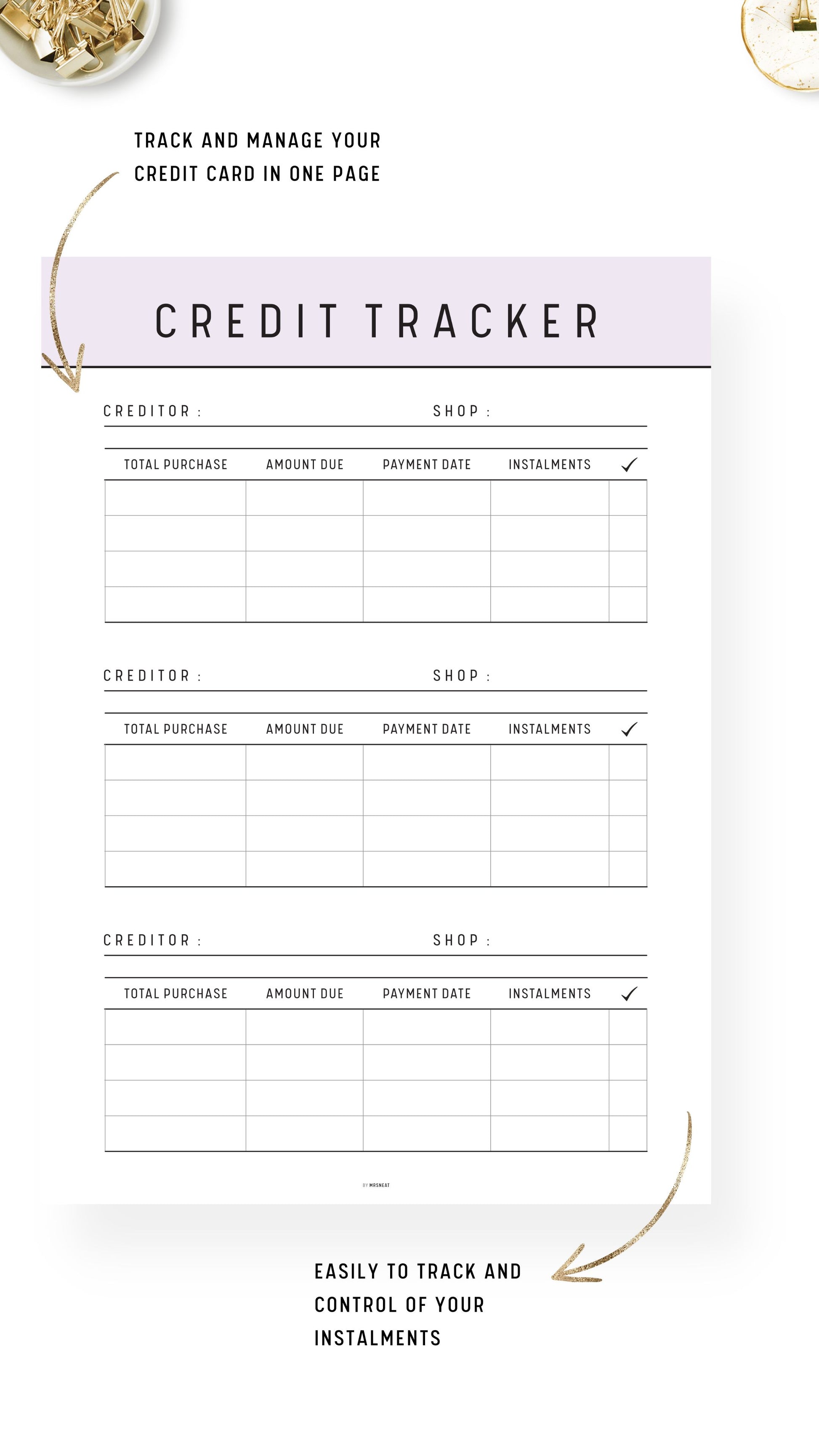 Lavender Credit Card Tracker Template Printable