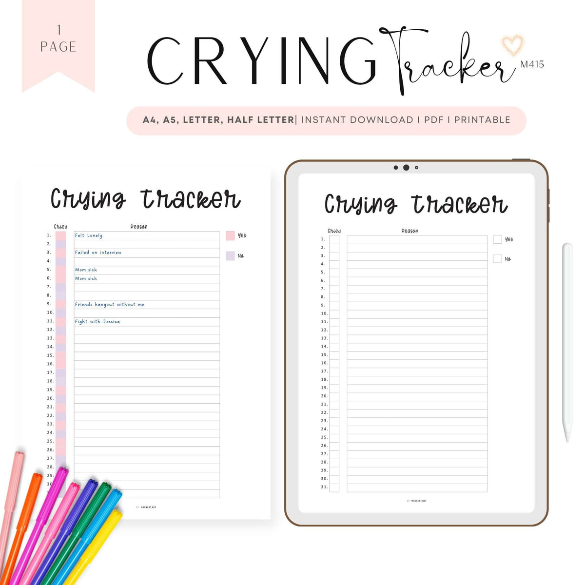 Monthly Crying Tracker Template - M415 – mrsneat