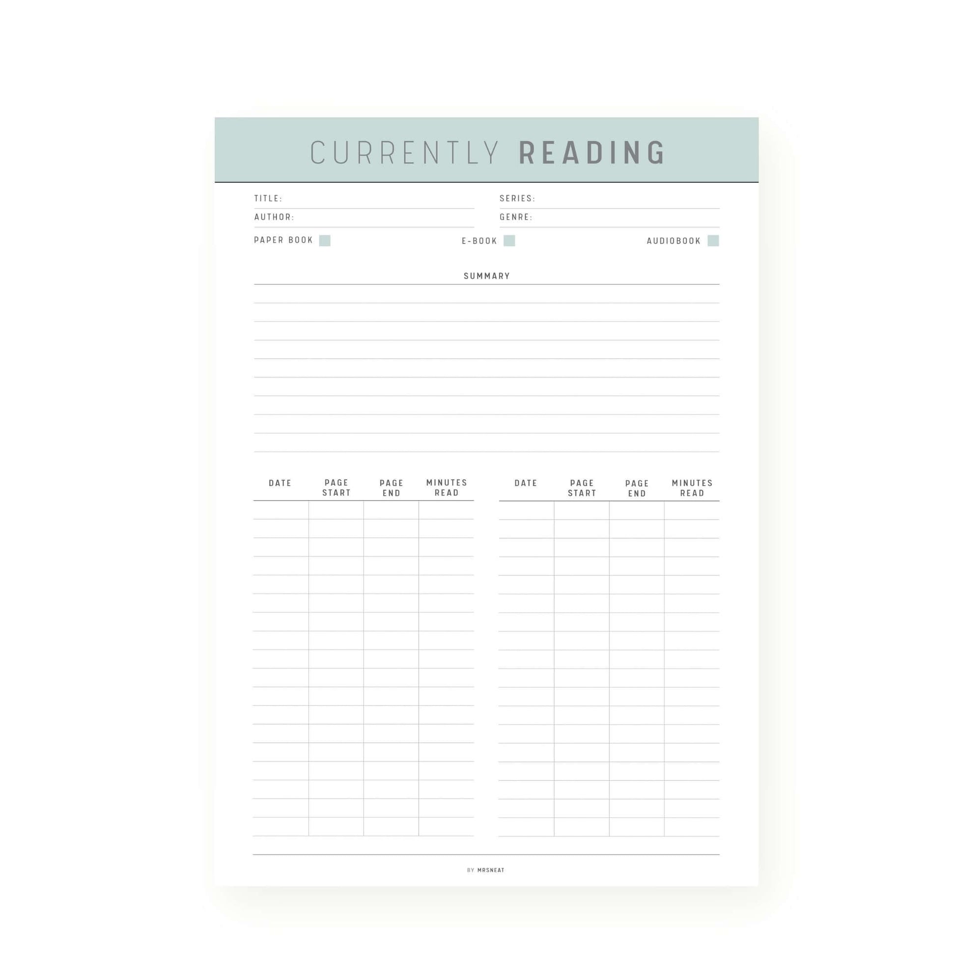 Green Currently Reading Template Printable