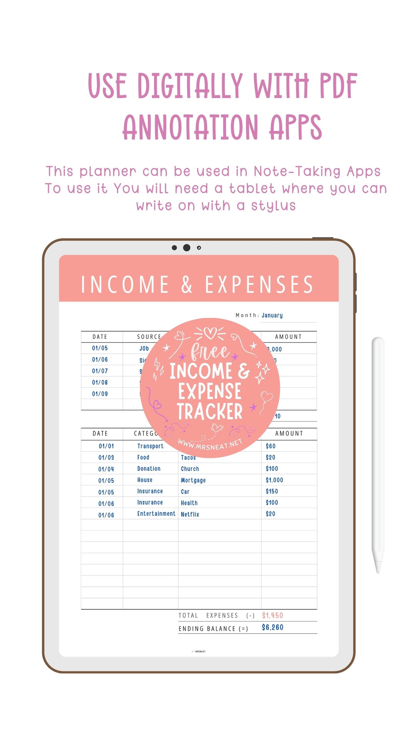 Free Beautiful Fresh Orange Digital Income and Expense for Budget Tracker