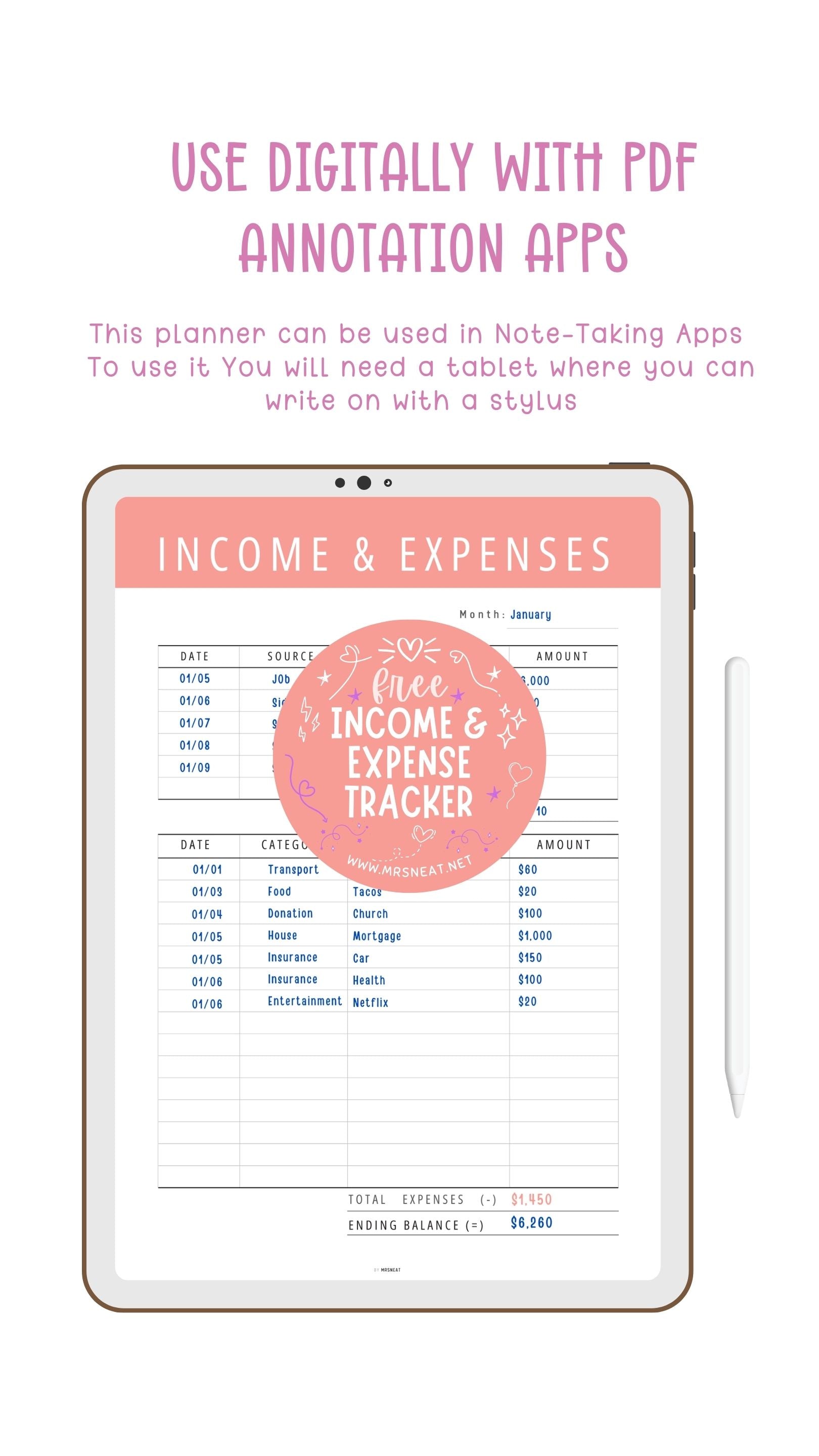 Free Beautiful Fresh Orange Digital Income and Expense for Budget Tracker
