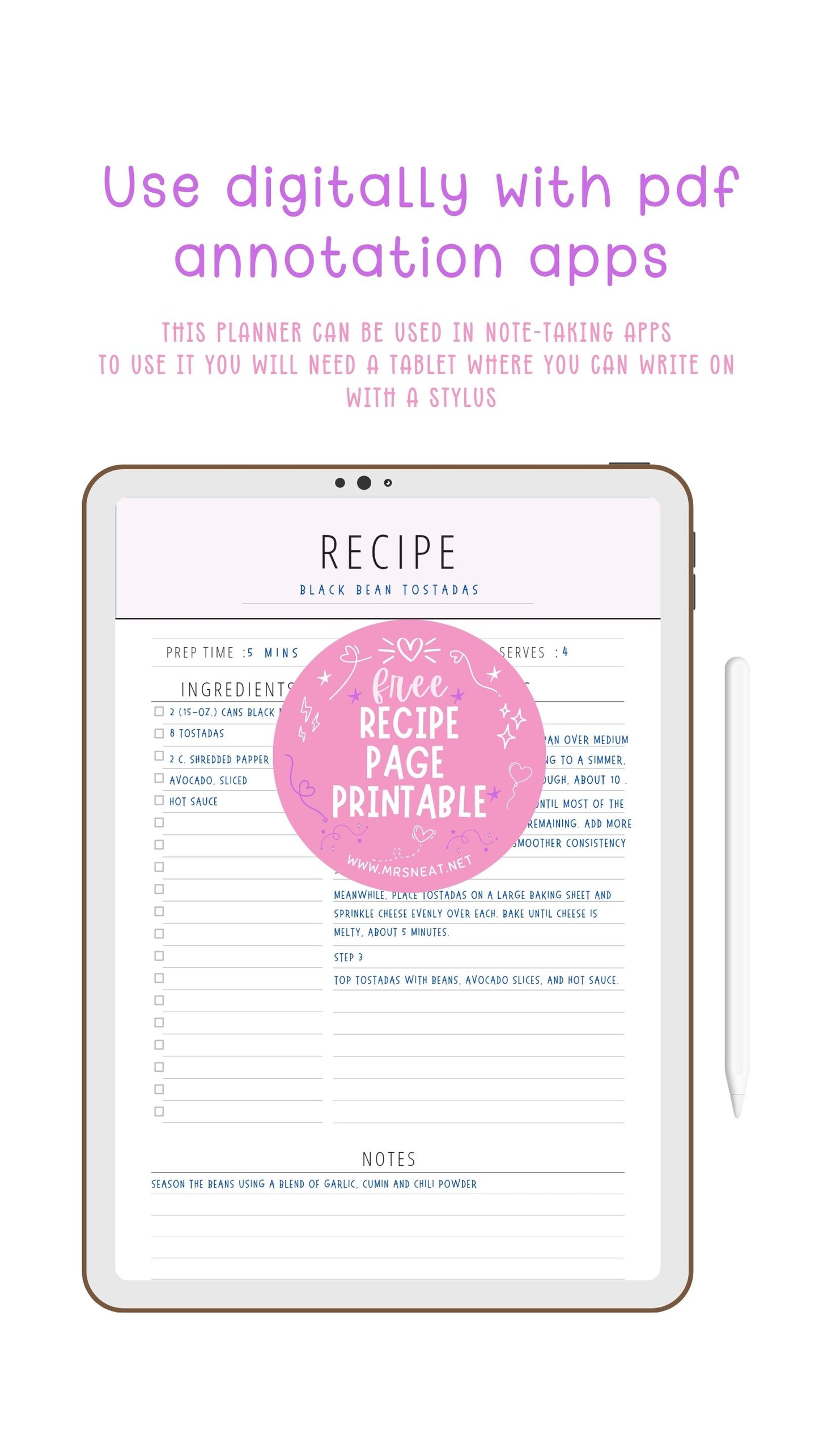 Free Cute Colorful Digital Recipe card template