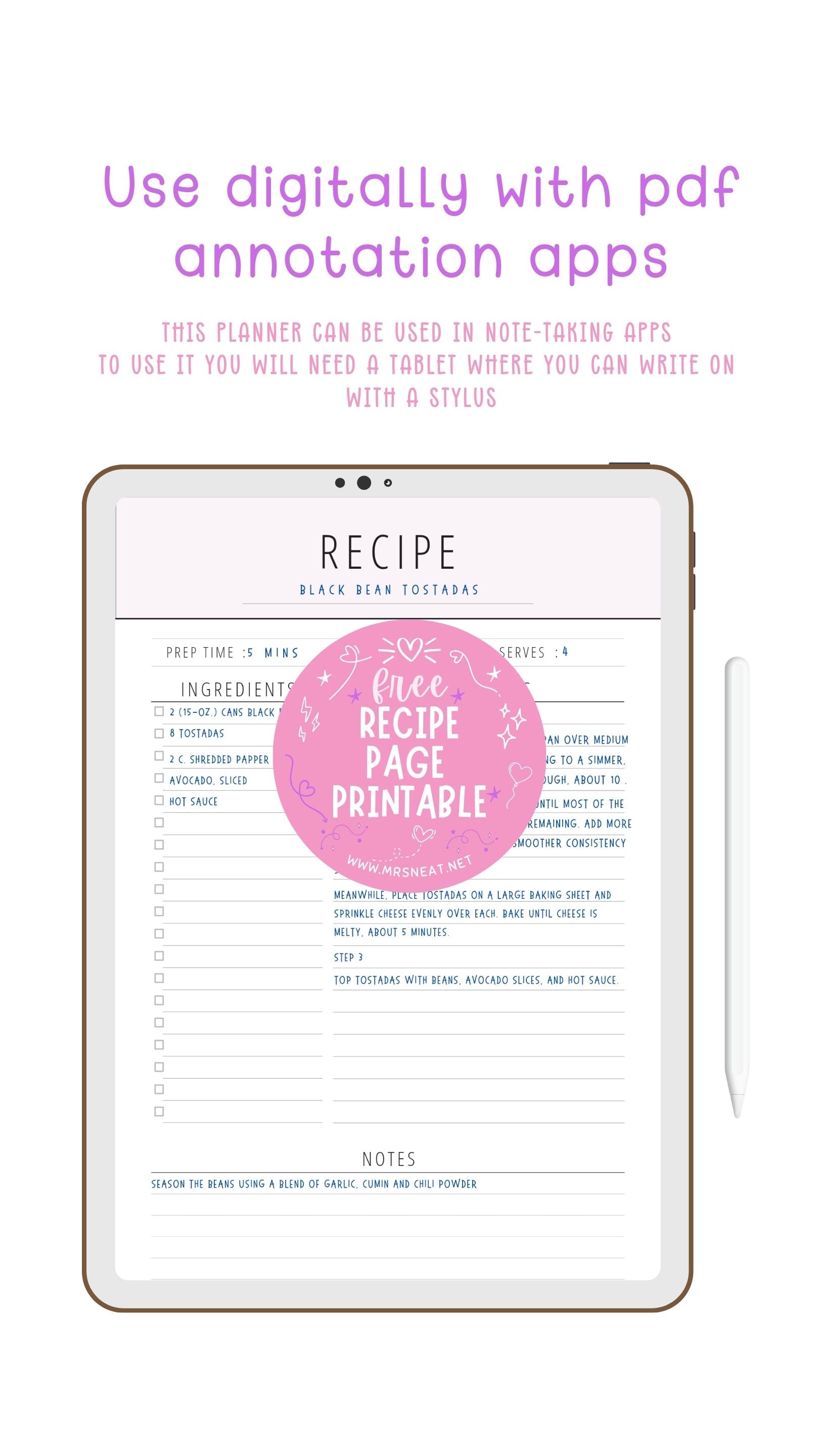 Free Cute Colorful Digital Recipe card template