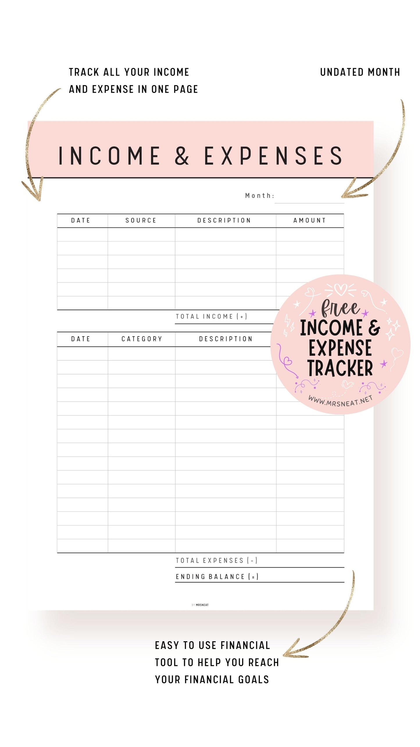 Free Cute Pink Blush Editable Income and Expense Tracker Template Printable