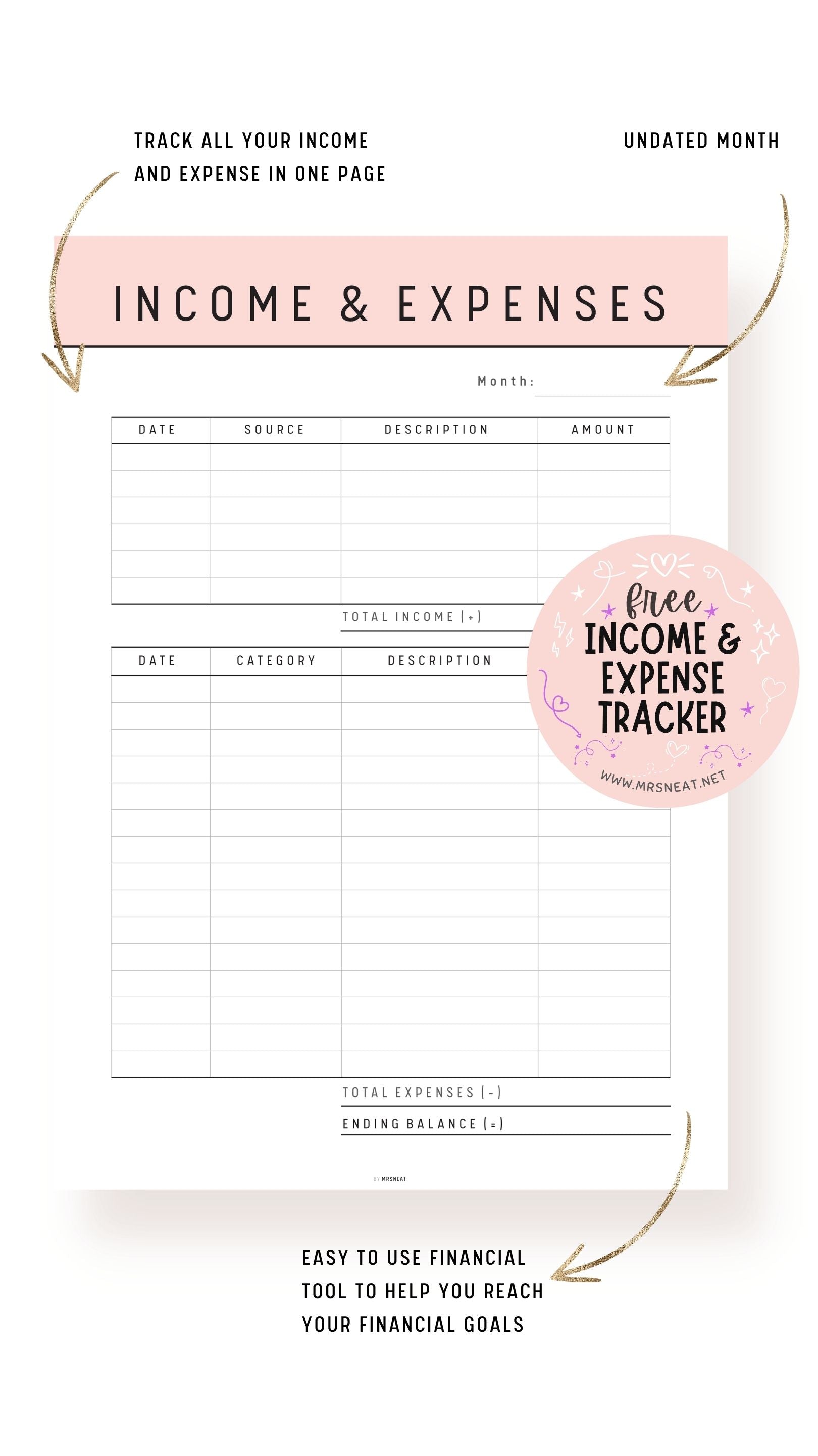 Free Cute Pink Blush Editable Income and Expense Tracker Template Printable