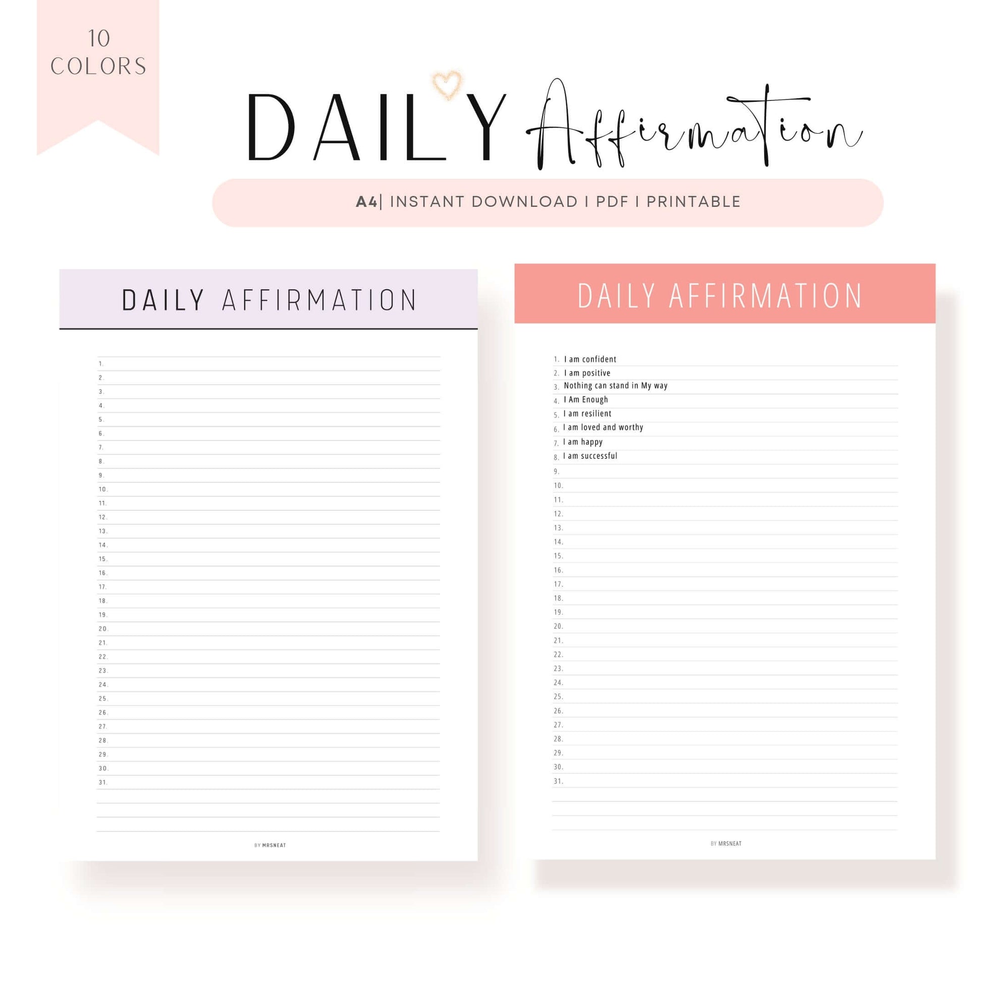Daily Affirmation Journal Printable - M255 – mrsneat
