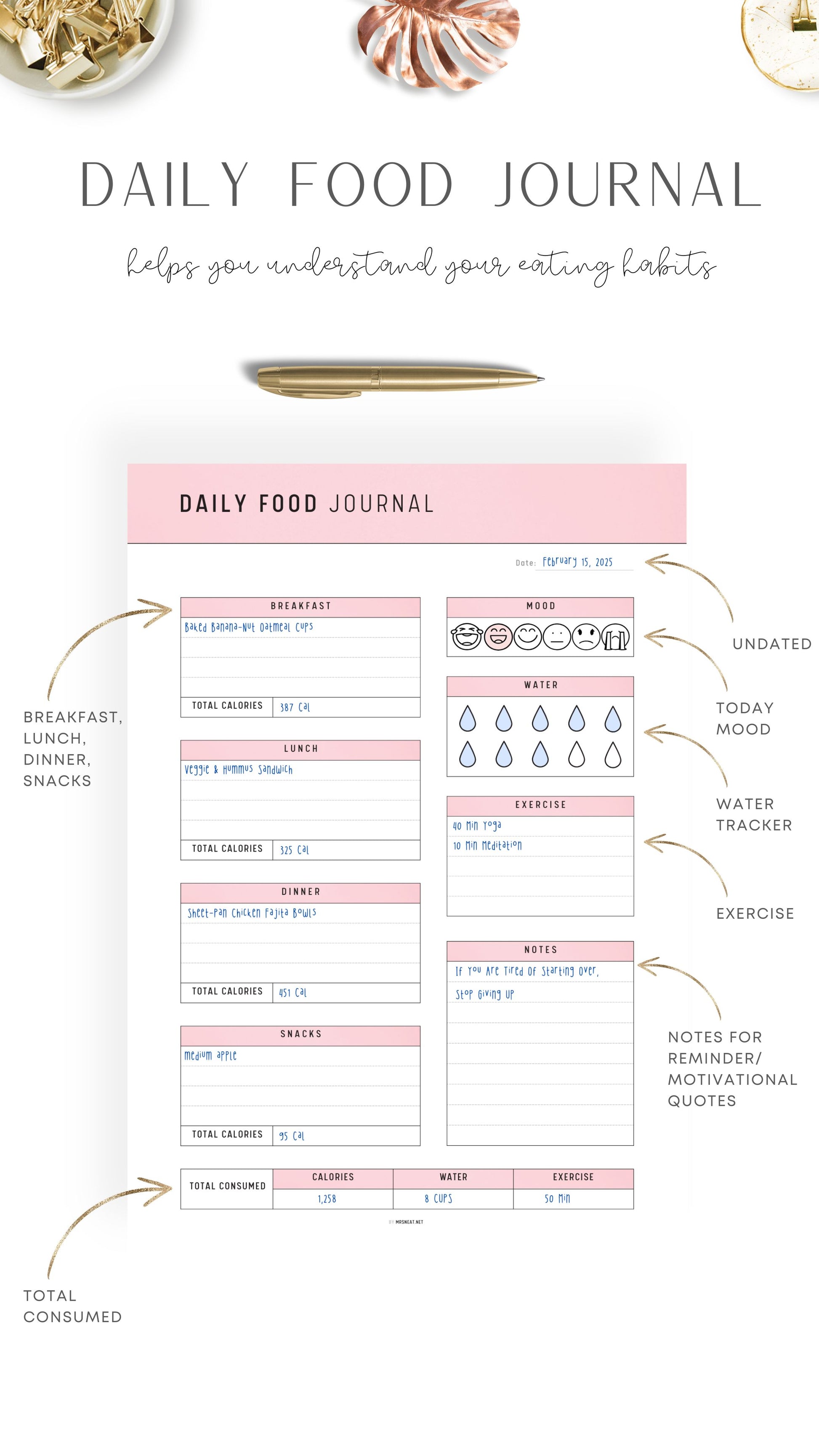How to use Printable Daily Food Journal Template