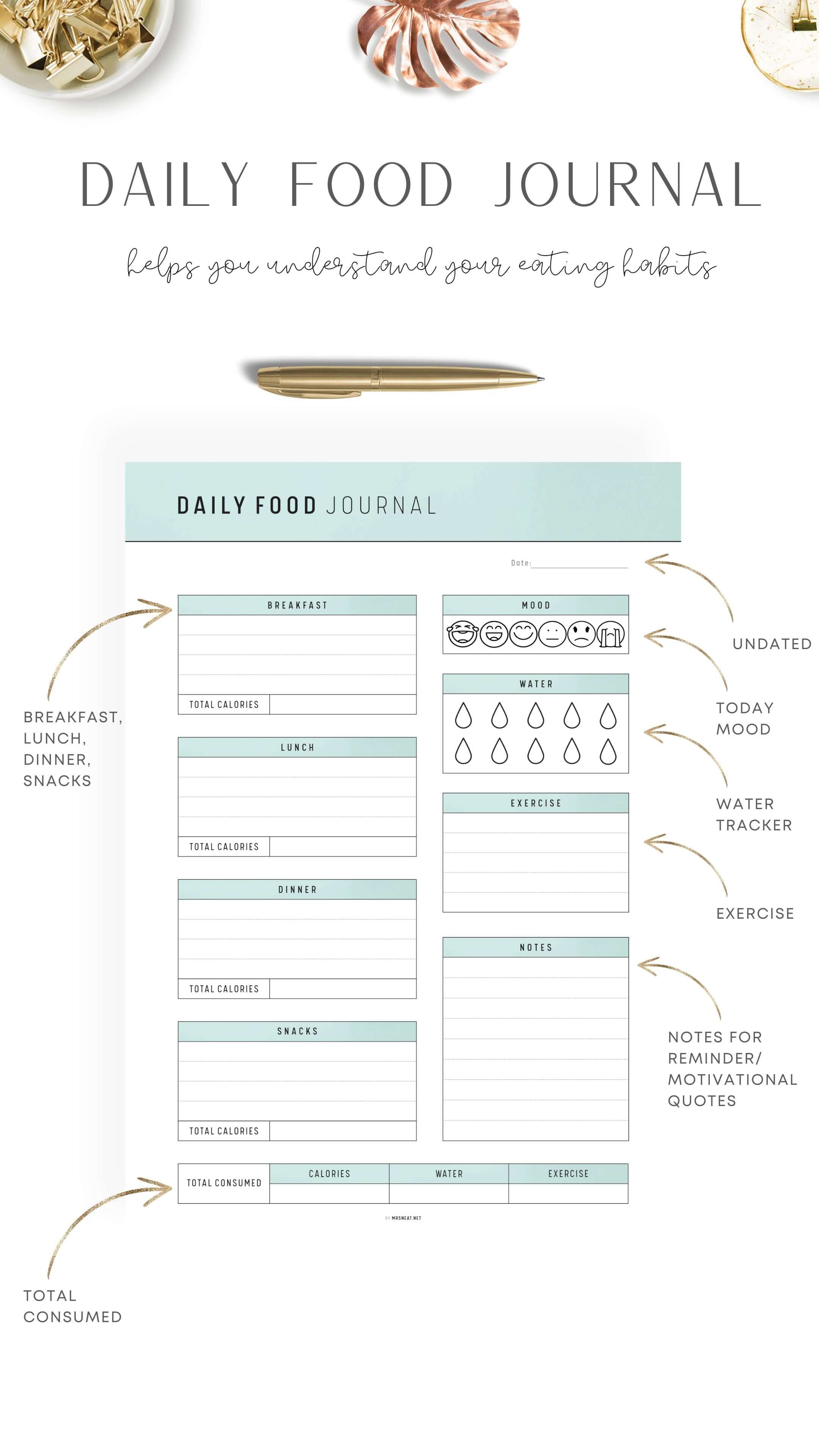 Printable Daily Food Journal Template – mrsneat