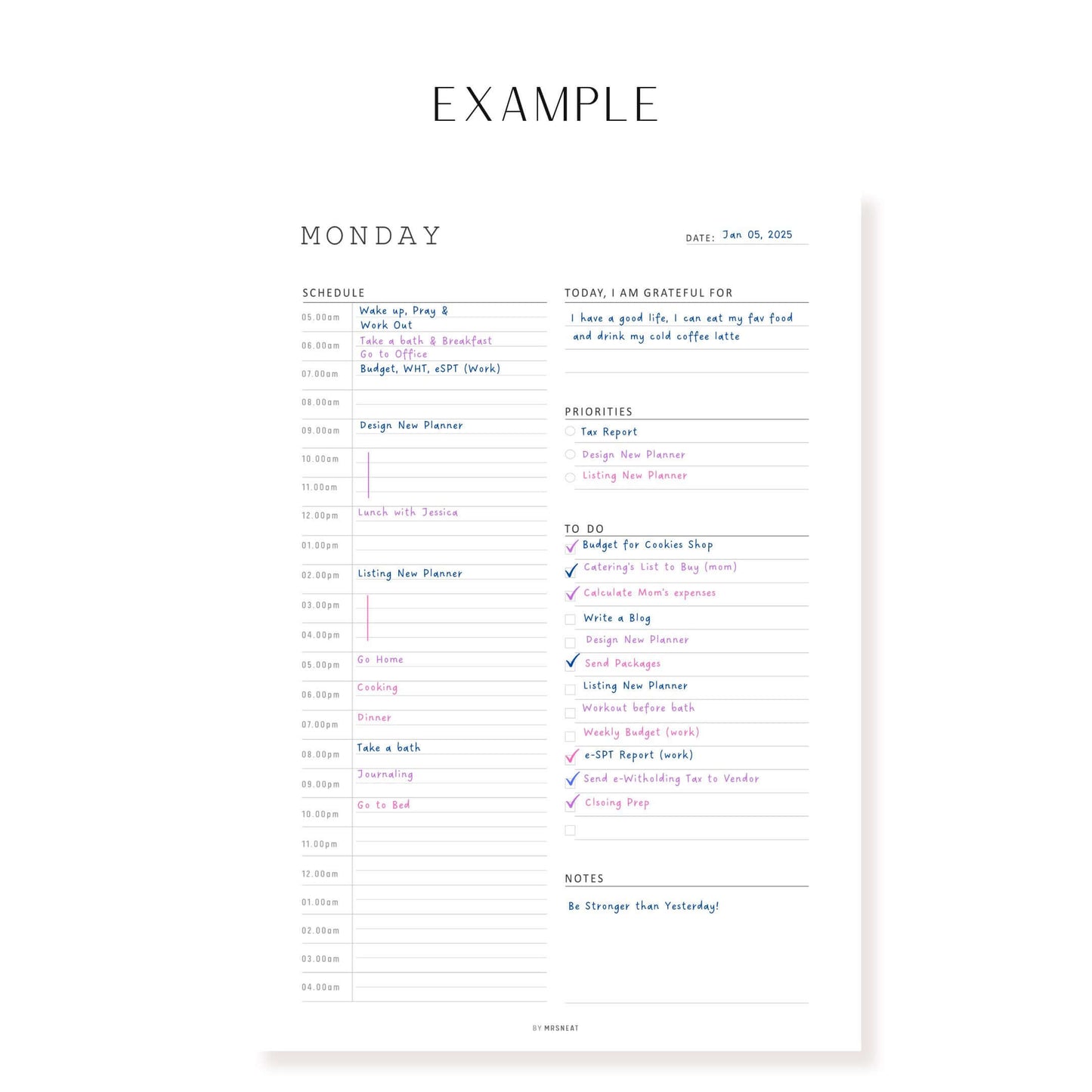 Minimalist Daily Half Hour Planner, Sunday to Monday, Digital & Printables, A4, A5, Letter, Half Letter Example