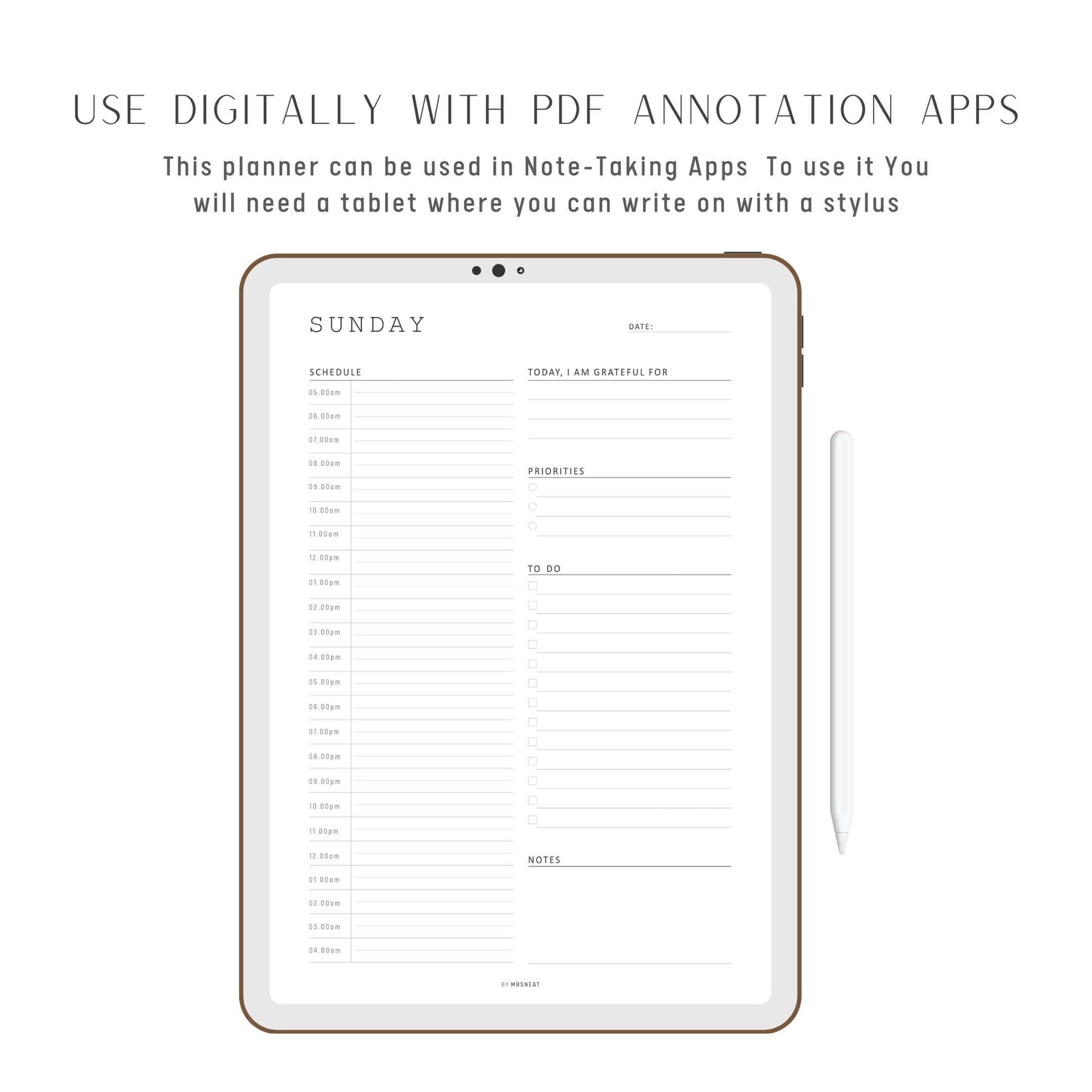 Minimalist Daily Half Hour Planner, Sunday to Monday, Digital & Printables, A4, A5, Letter, Half Letter Digital Planner