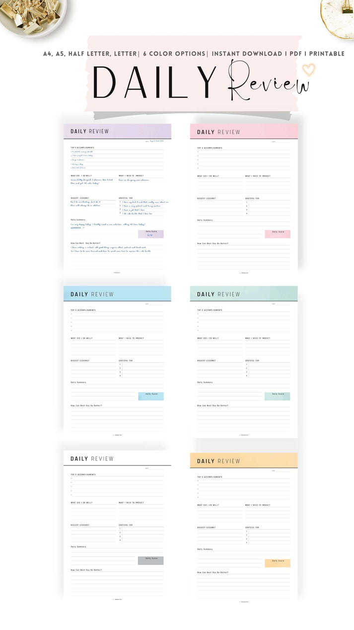 Daily Review Planner Template Printable - M291 – mrsneat