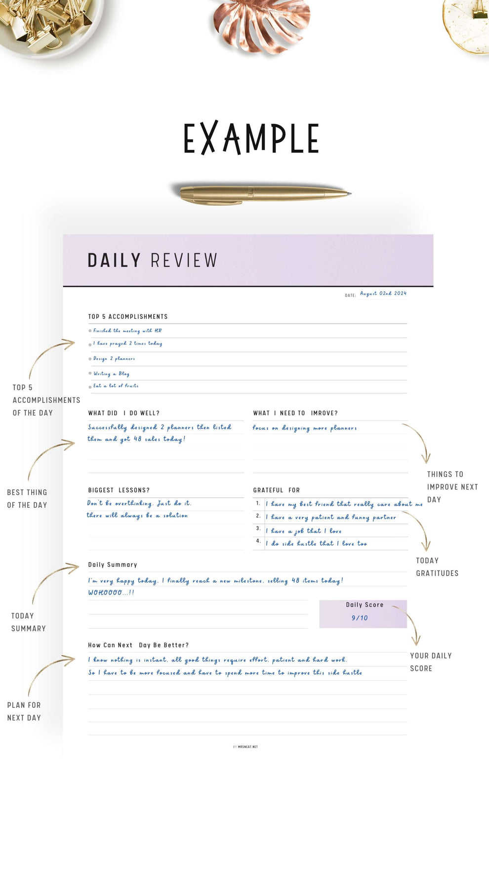 Daily Review Planner Template Printable – mrsneat