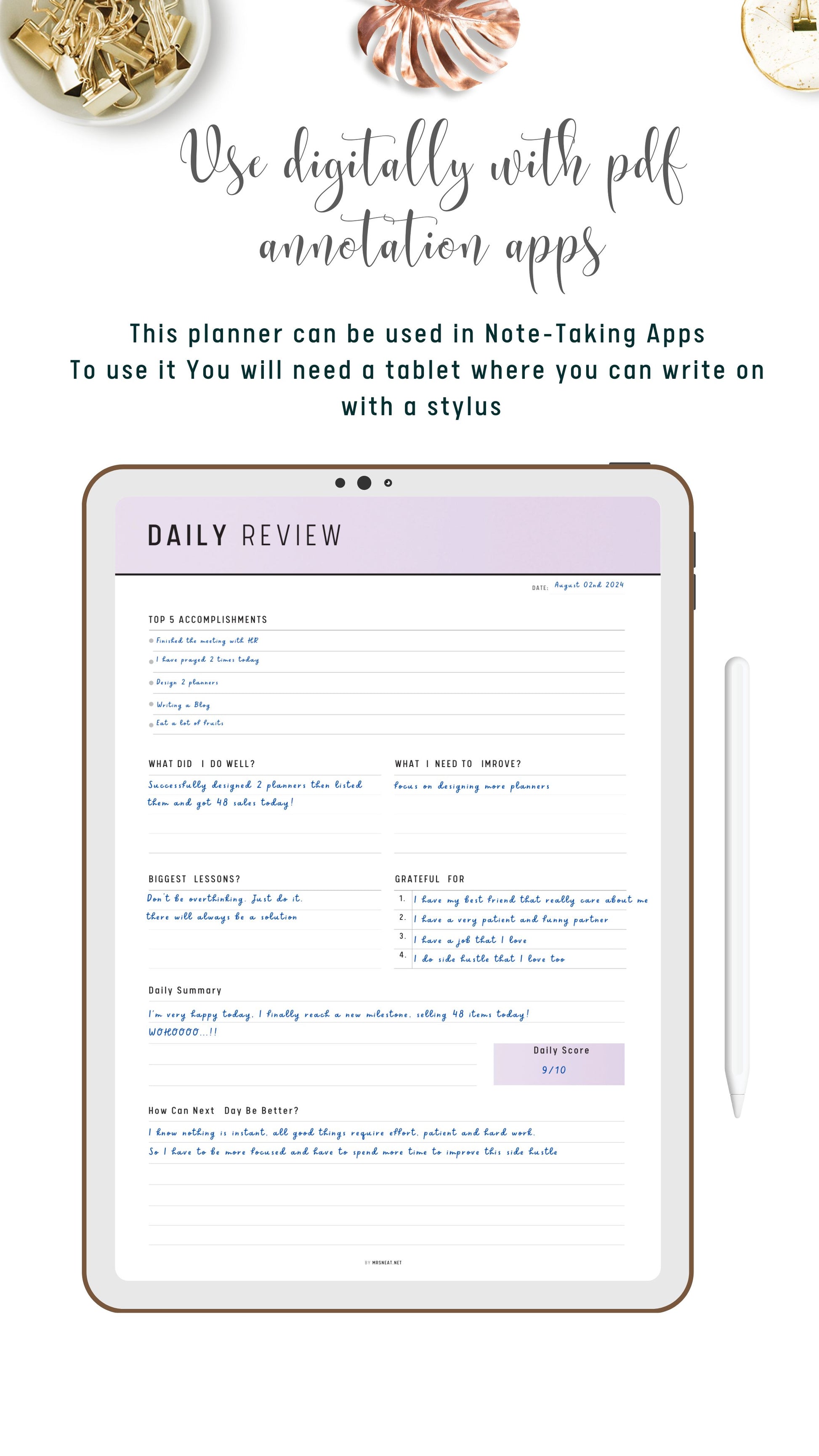 Digital Daily Review Planner Template