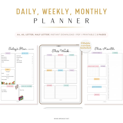 PRINTABLE Daily, Weekly, Monthly Planner Bundle - M516 – mrsneat