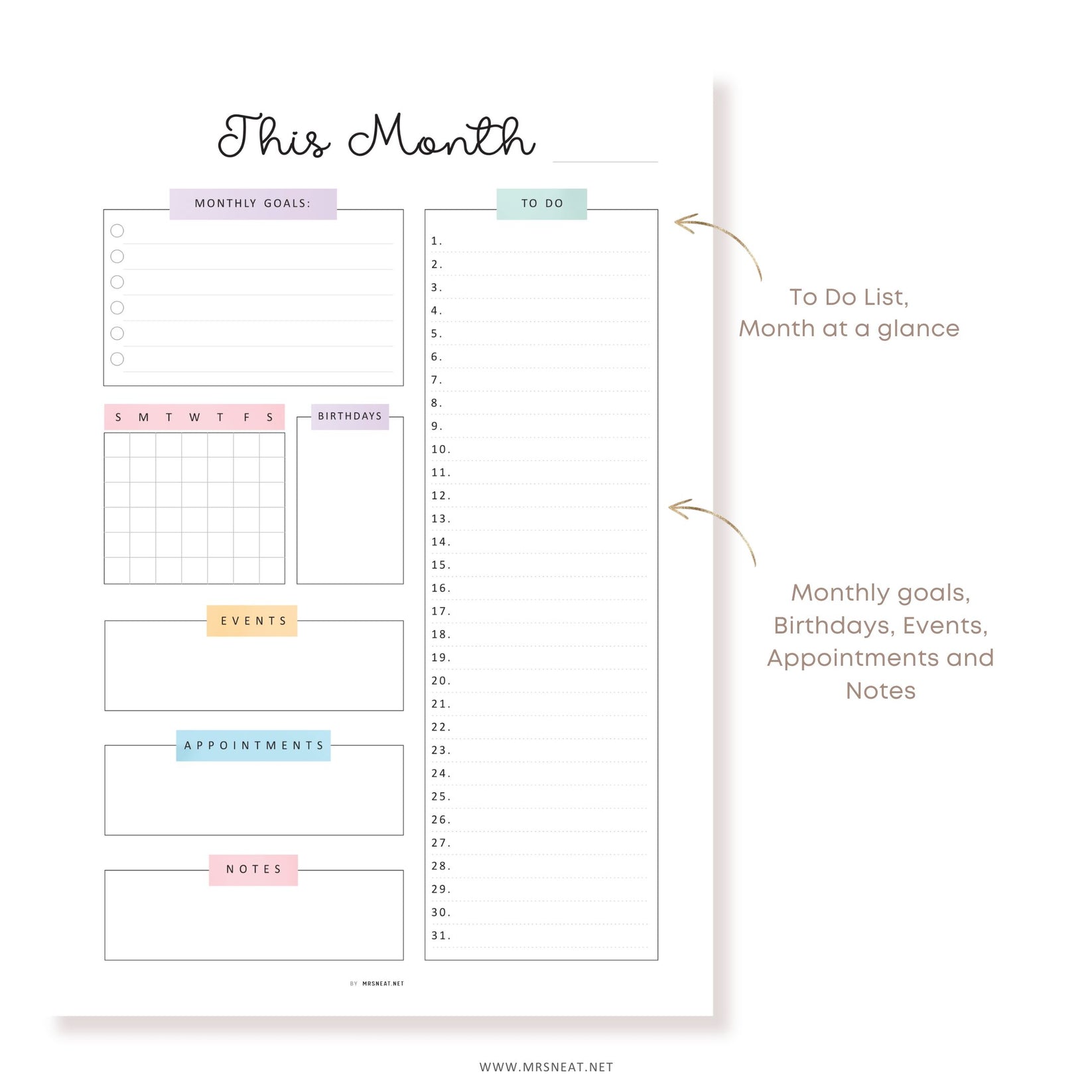 PRINTABLE Daily, Weekly, Monthly Planner Bundle - M516 – mrsneat