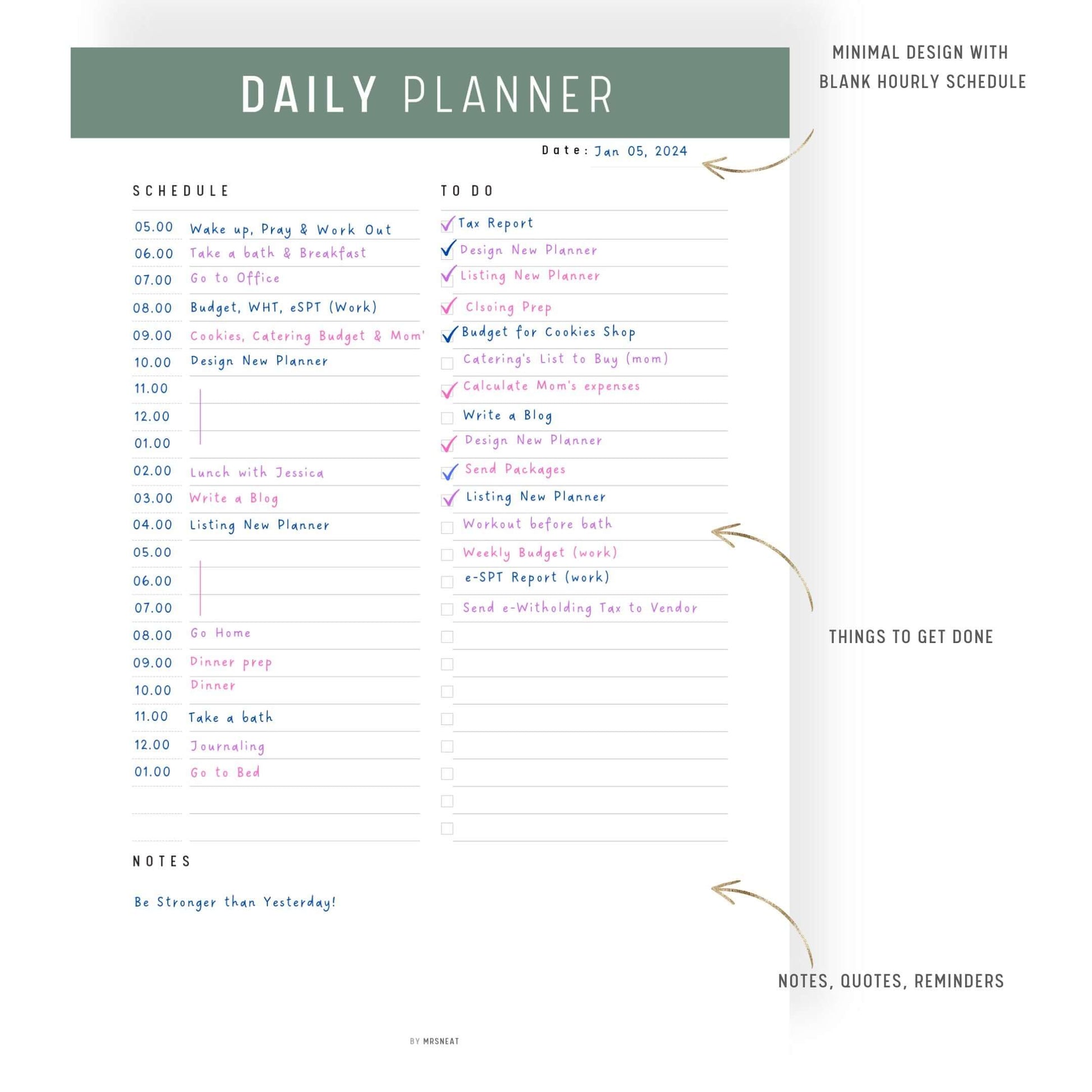 Daily, Weekly, Monthly Planner Printable Bundle,10 colors