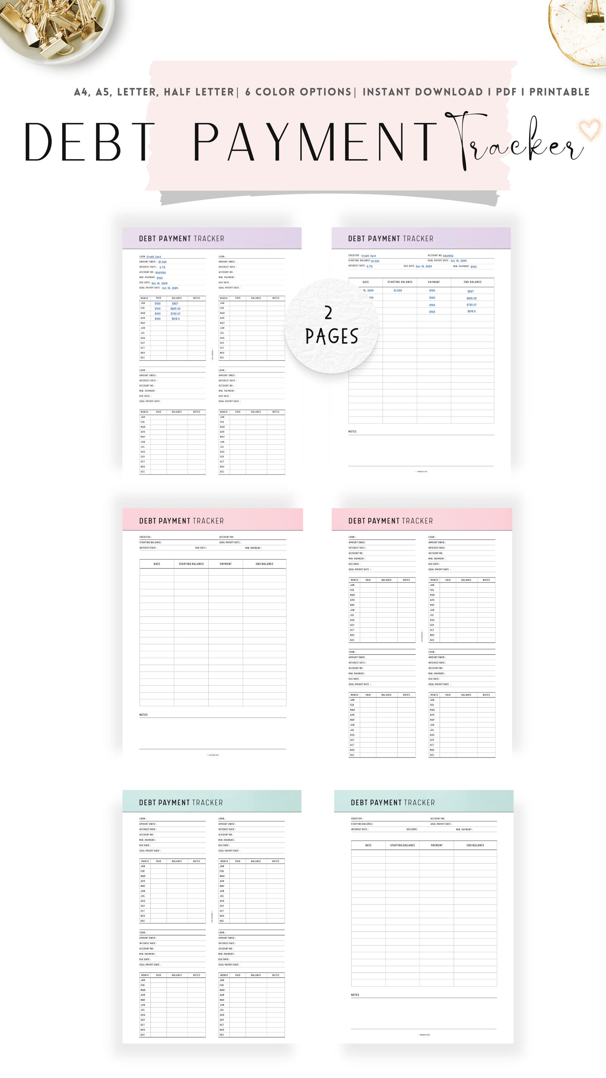 Colorful Printable Debt Payment Tracker Template